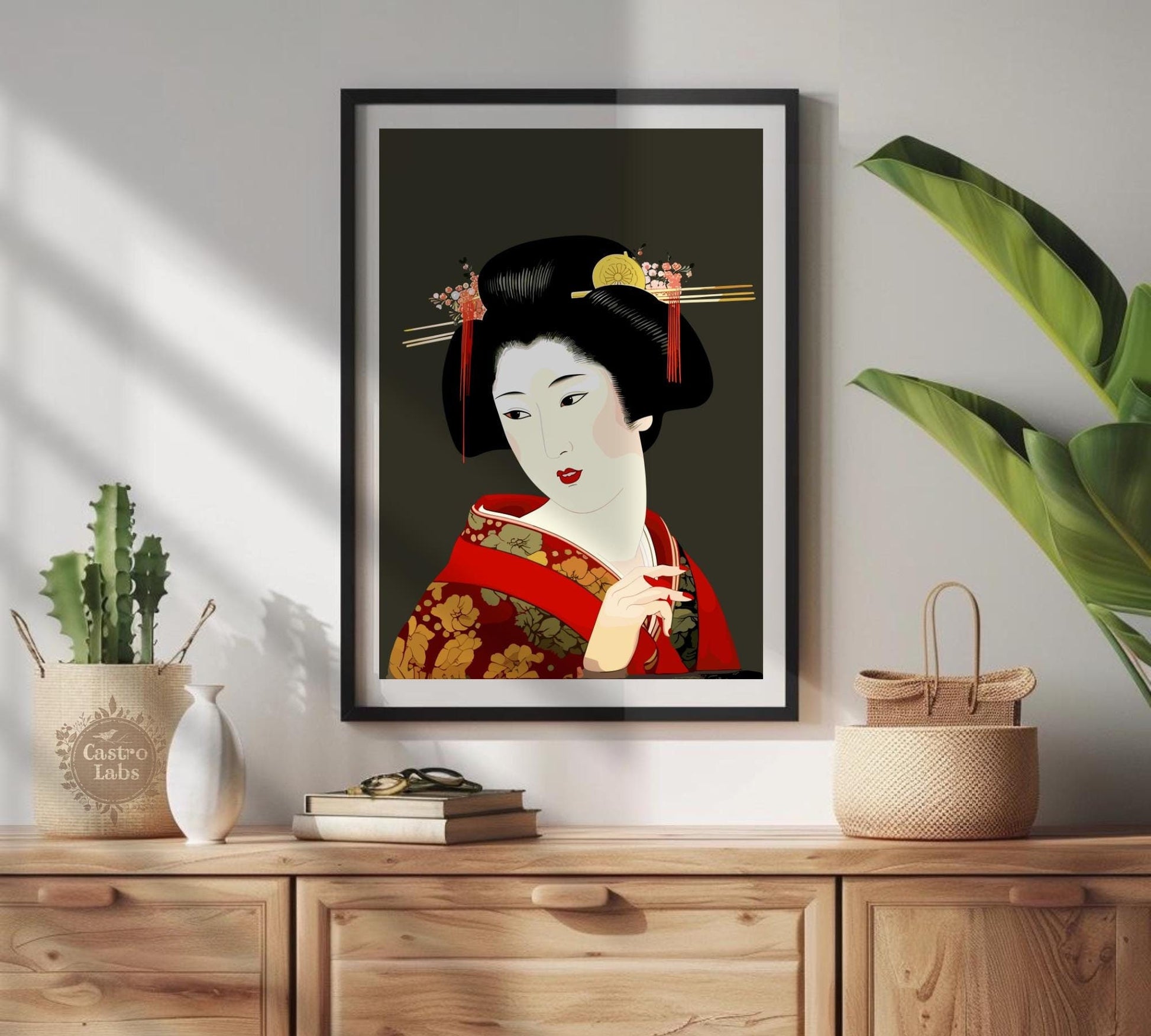 Japanese Geisha Art Print - Traditional Kimono Wall Decor, Japanese Culture Poster