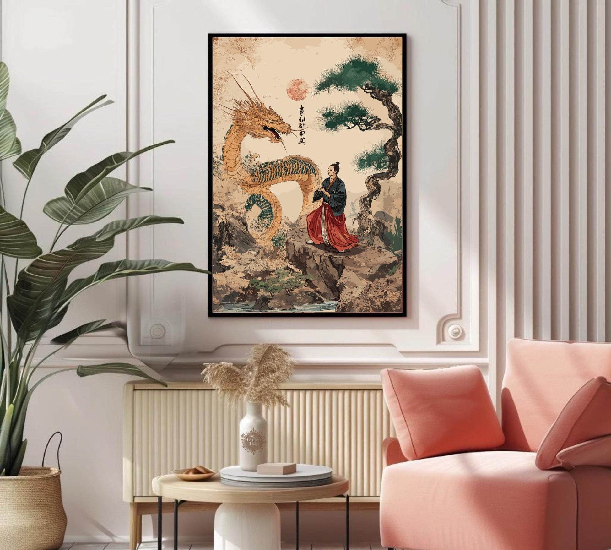 Japanese Dragon and Warrior Art Print