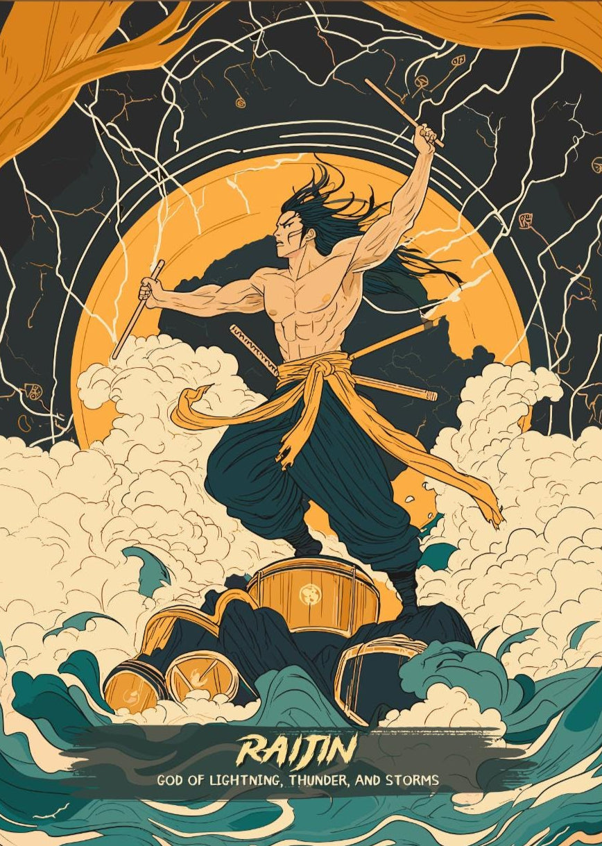 Raijin Poster, Japanese Mythology