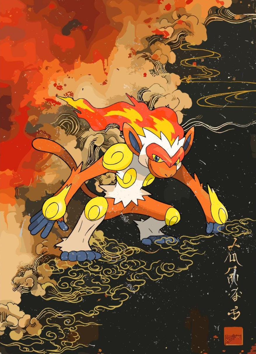 Infernape: Japanese Tapestry Style Pokemon Anime Poster