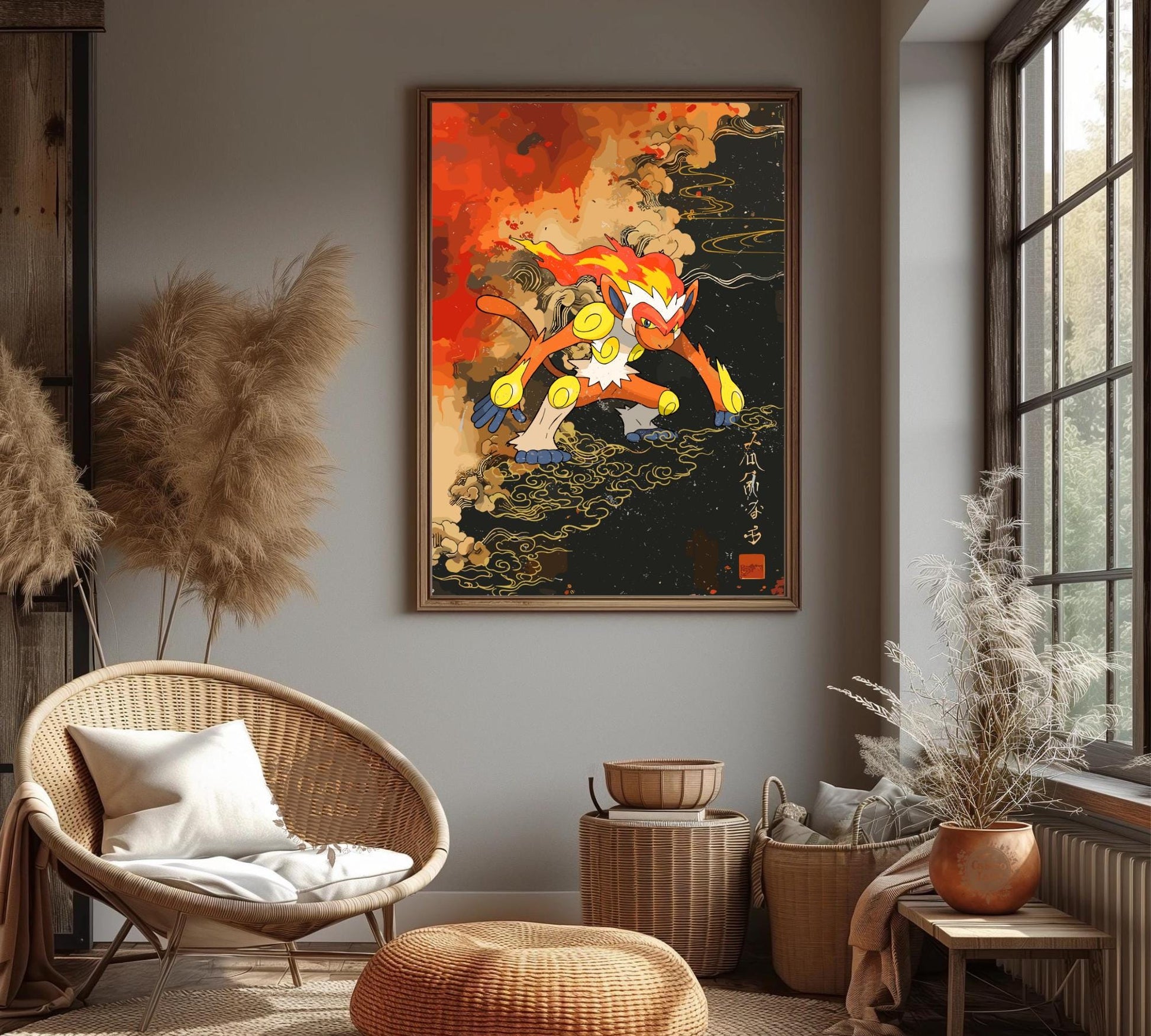 Infernape: Japanese Tapestry Style Pokemon Anime Poster