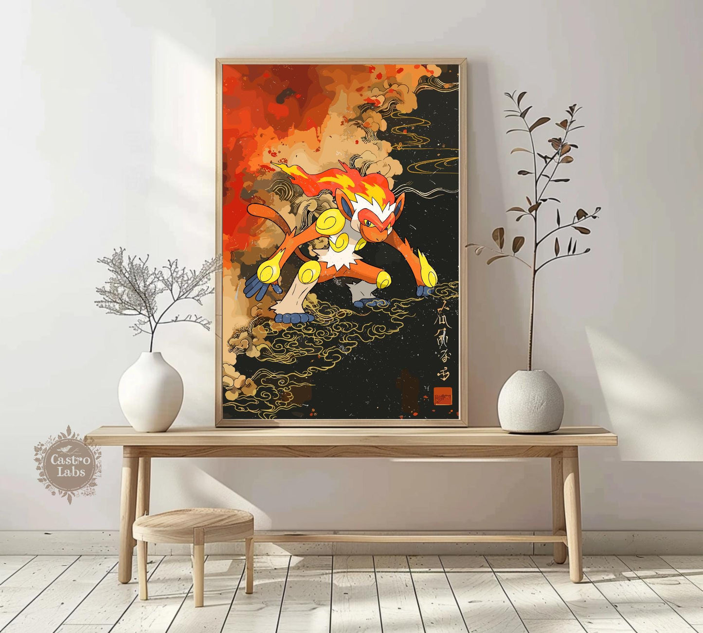 Infernape: Japanese Tapestry Style Pokemon Anime Poster