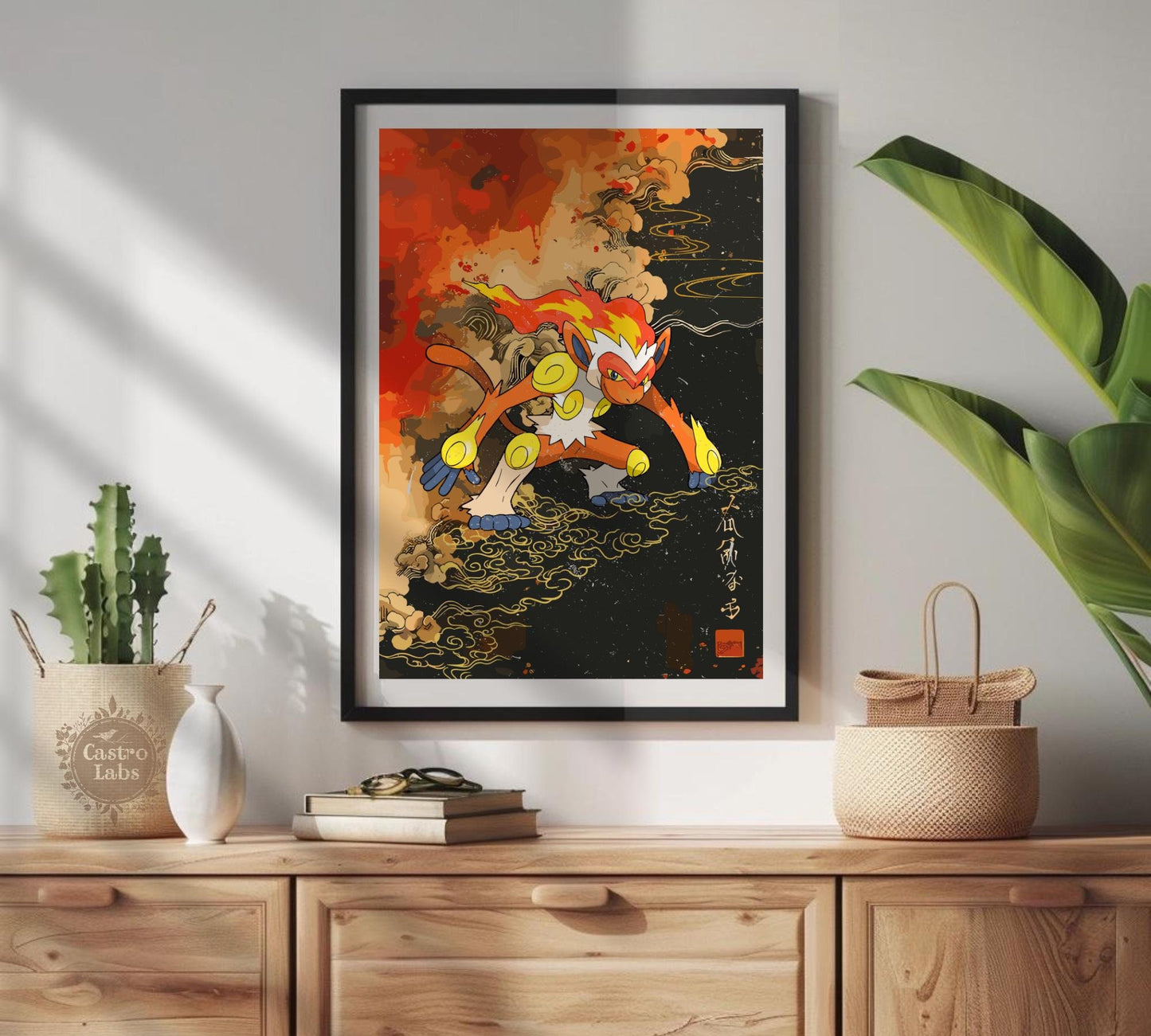 Infernape: Japanese Tapestry Style Pokemon Anime Poster