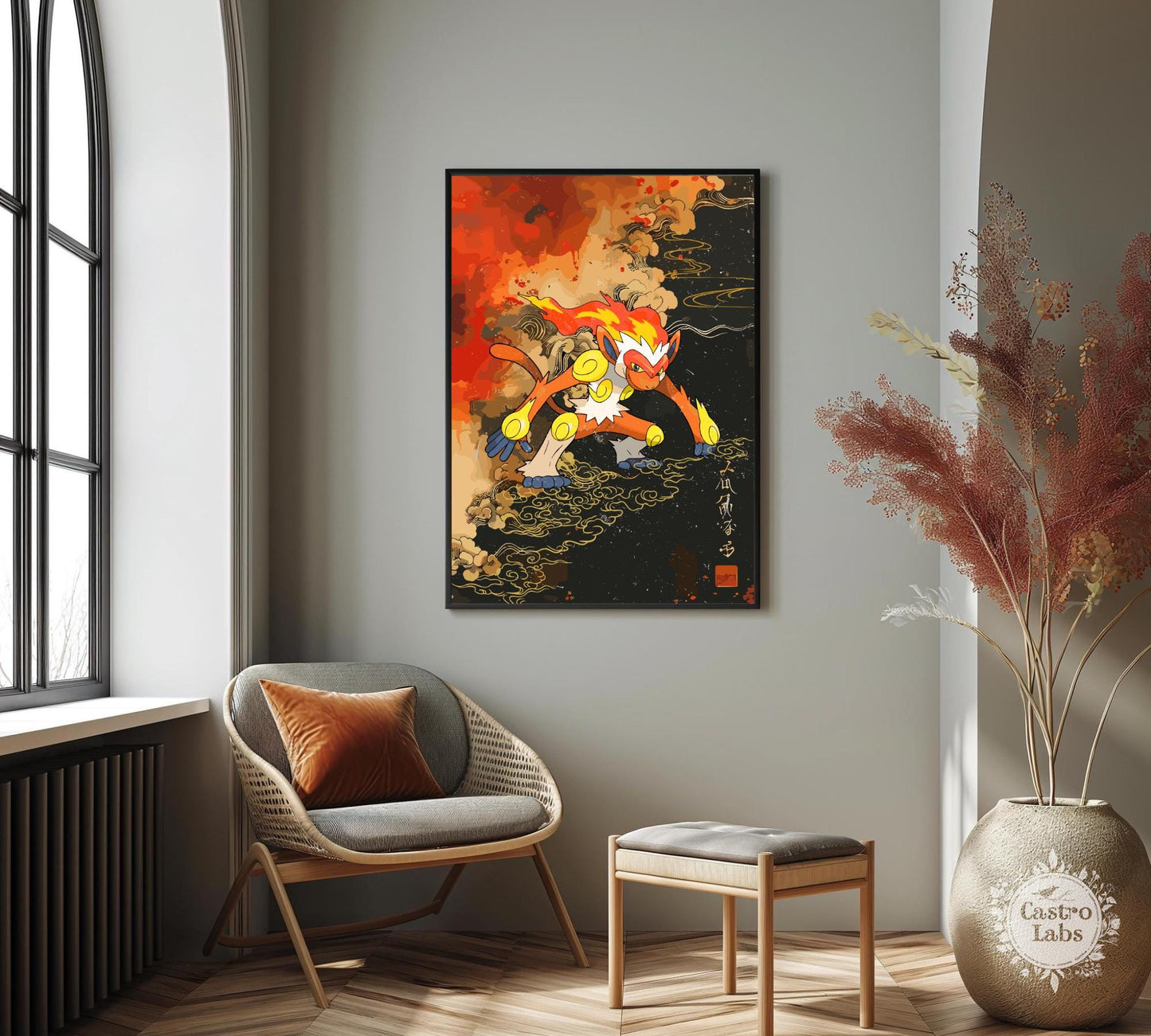 Infernape: Japanese Tapestry Style Pokemon Anime Poster