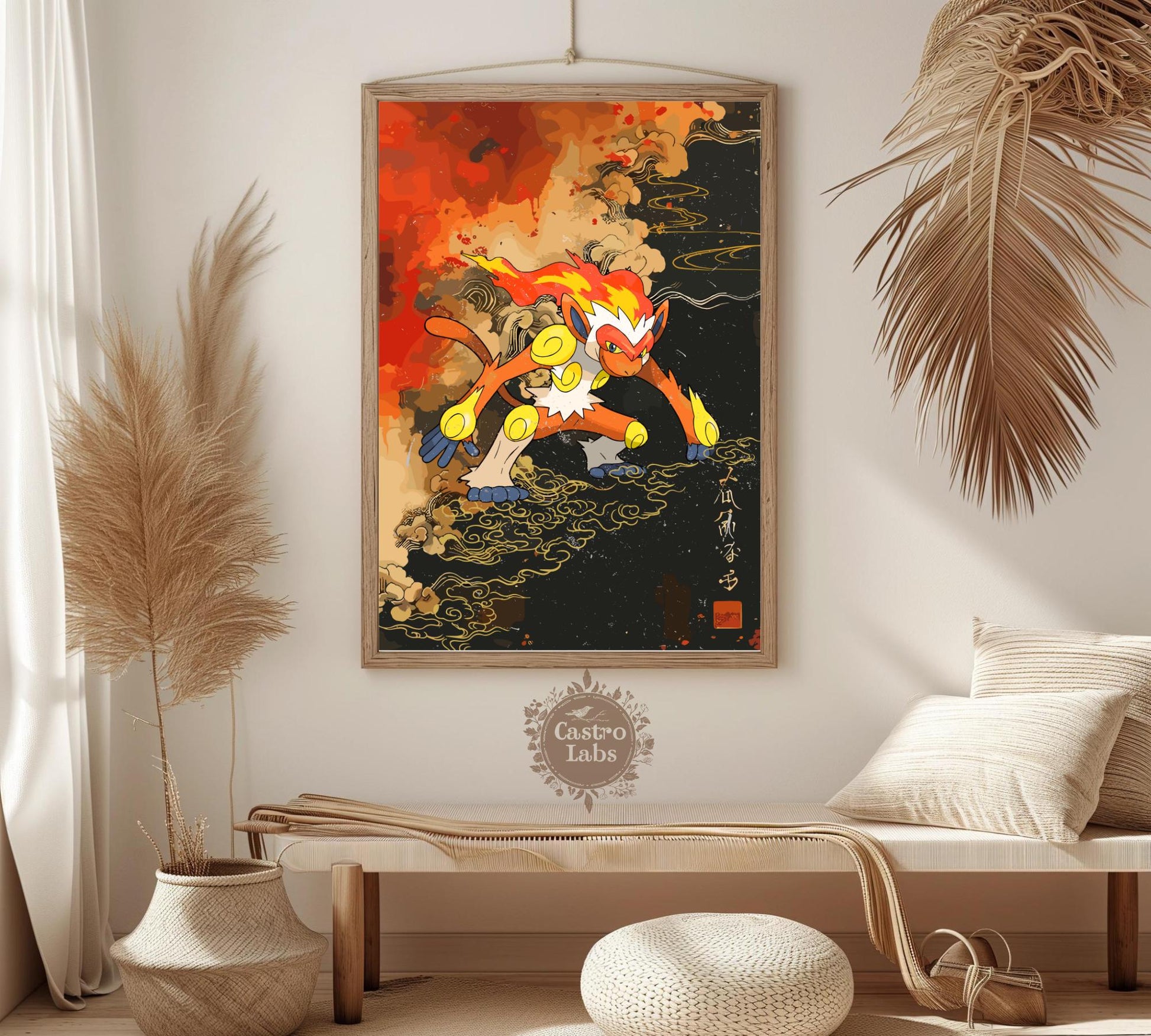 Infernape: Japanese Tapestry Style Pokemon Anime Poster