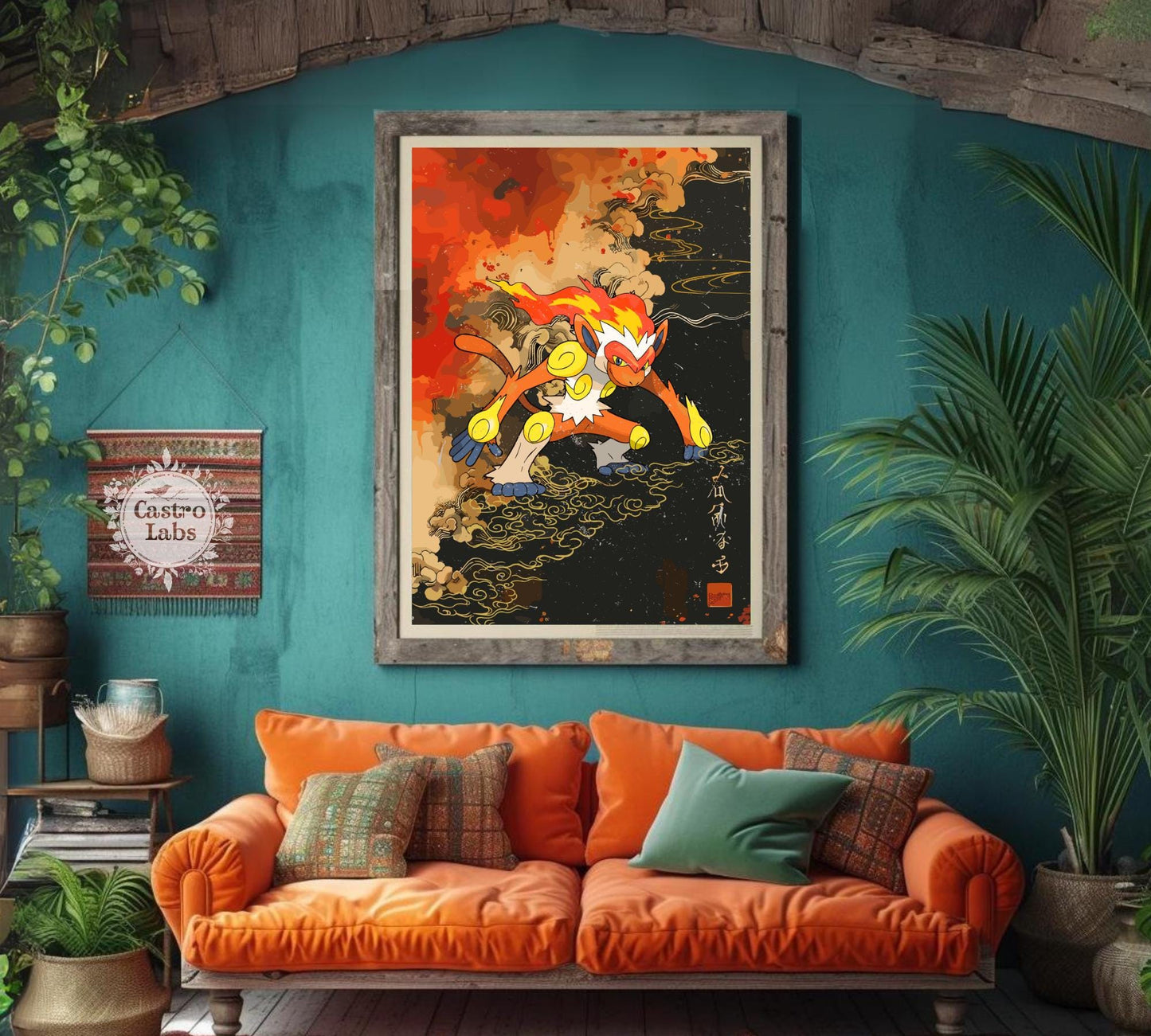 Infernape: Japanese Tapestry Style Pokemon Anime Poster