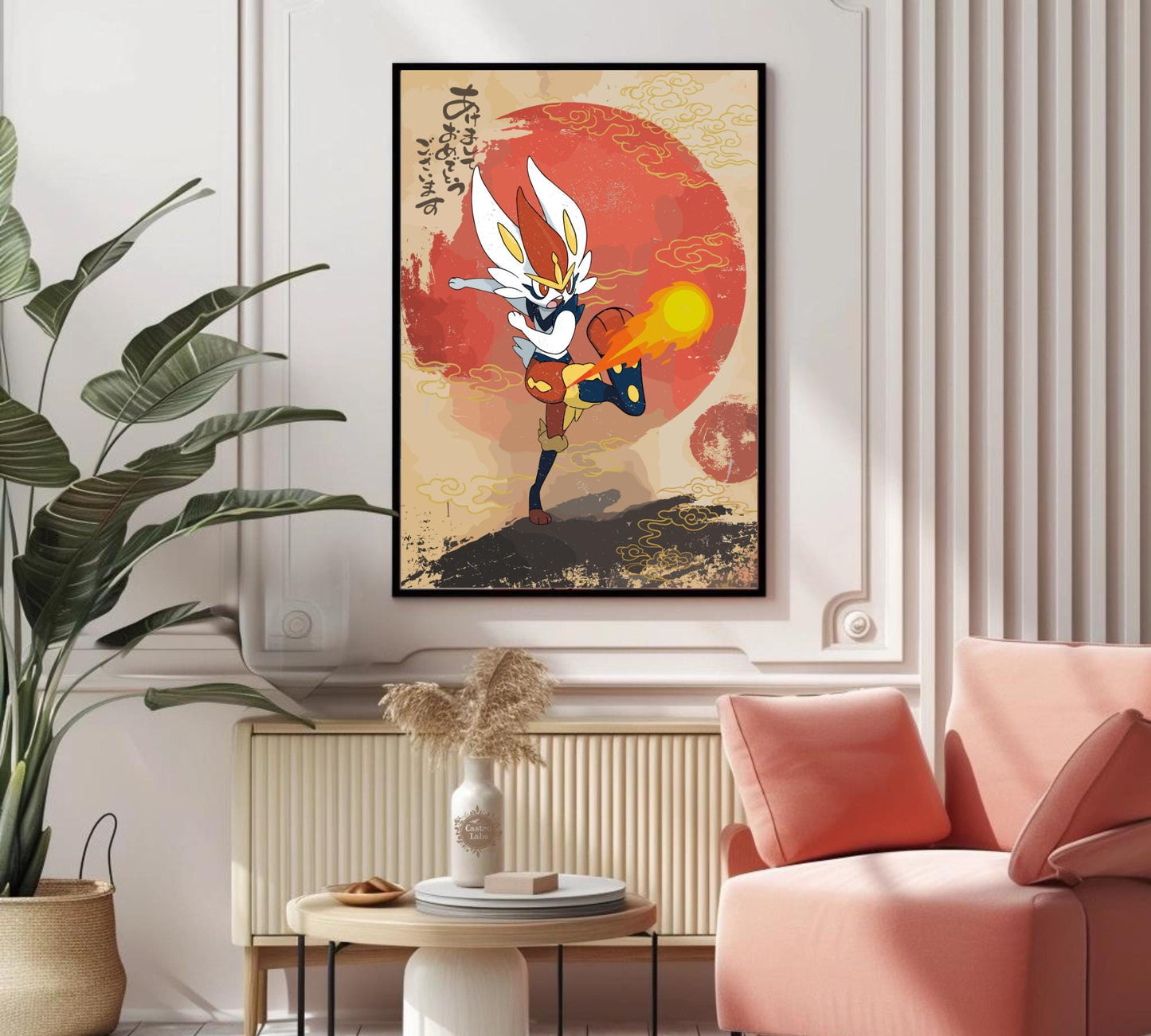 Cinderace: Japanese Tapestry Style Pokemon Anime Poster