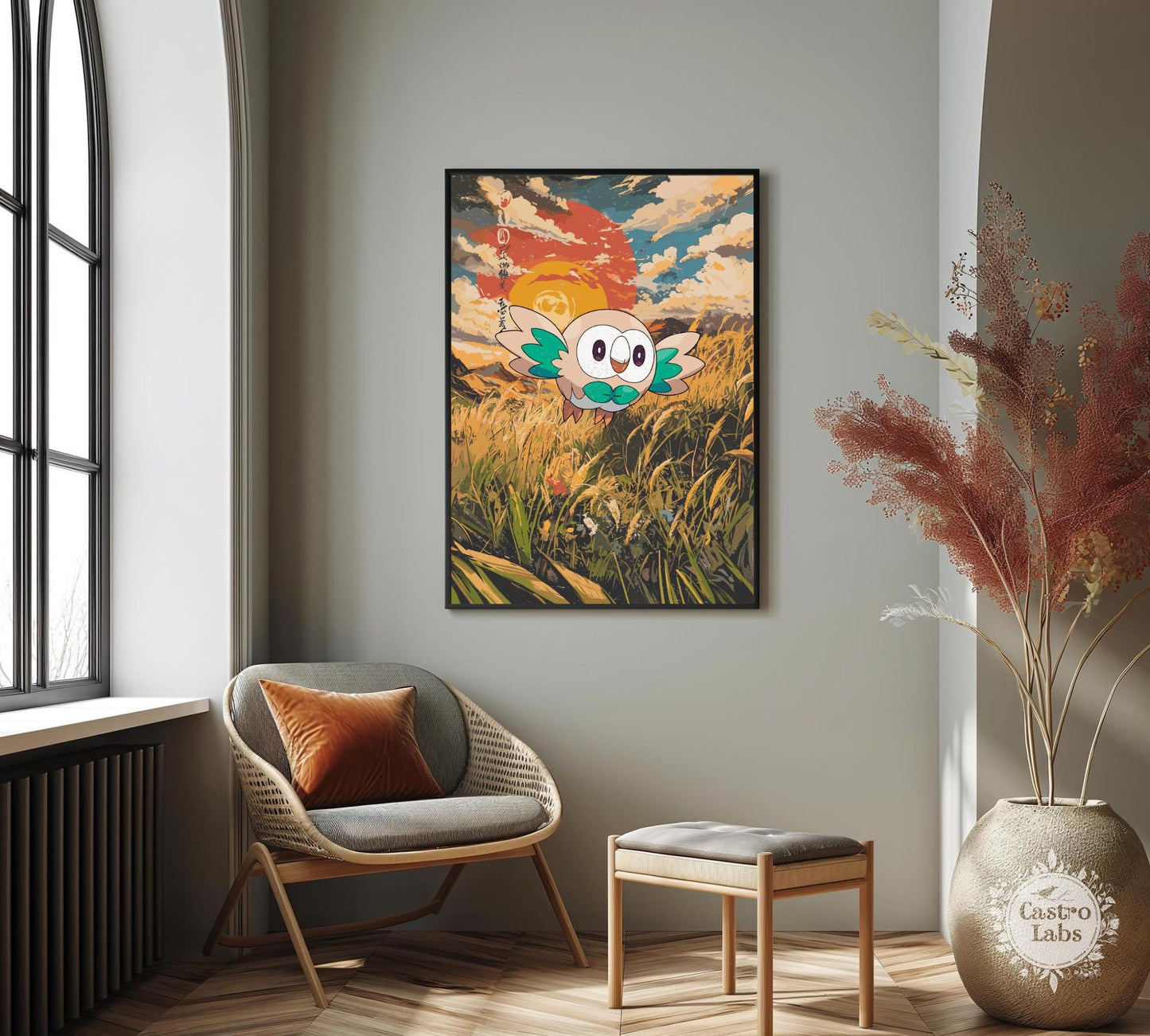 Rowlet: Japanese Tapestry Style Pokemon Anime Poster