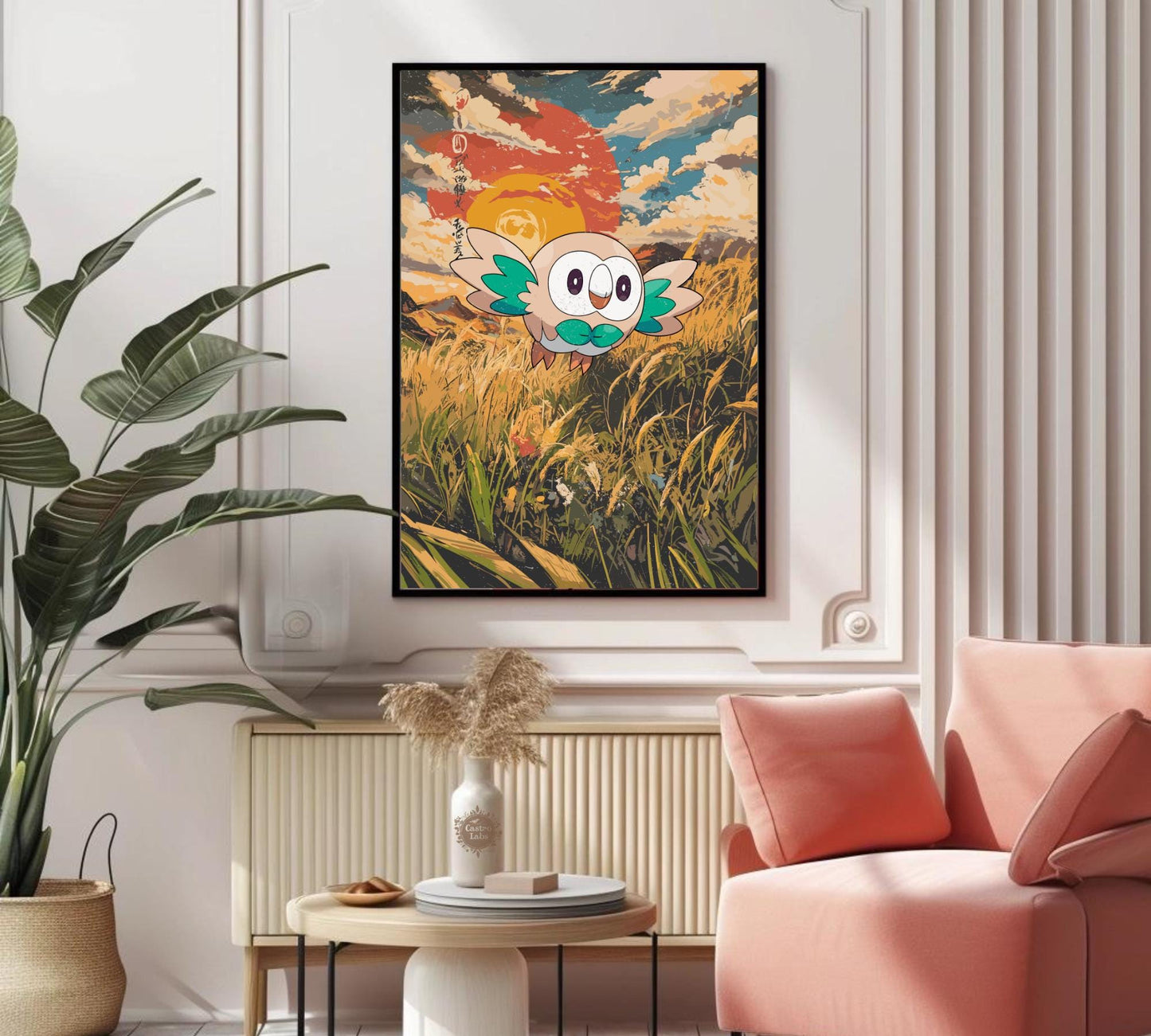 Rowlet: Japanese Tapestry Style Pokemon Anime Poster