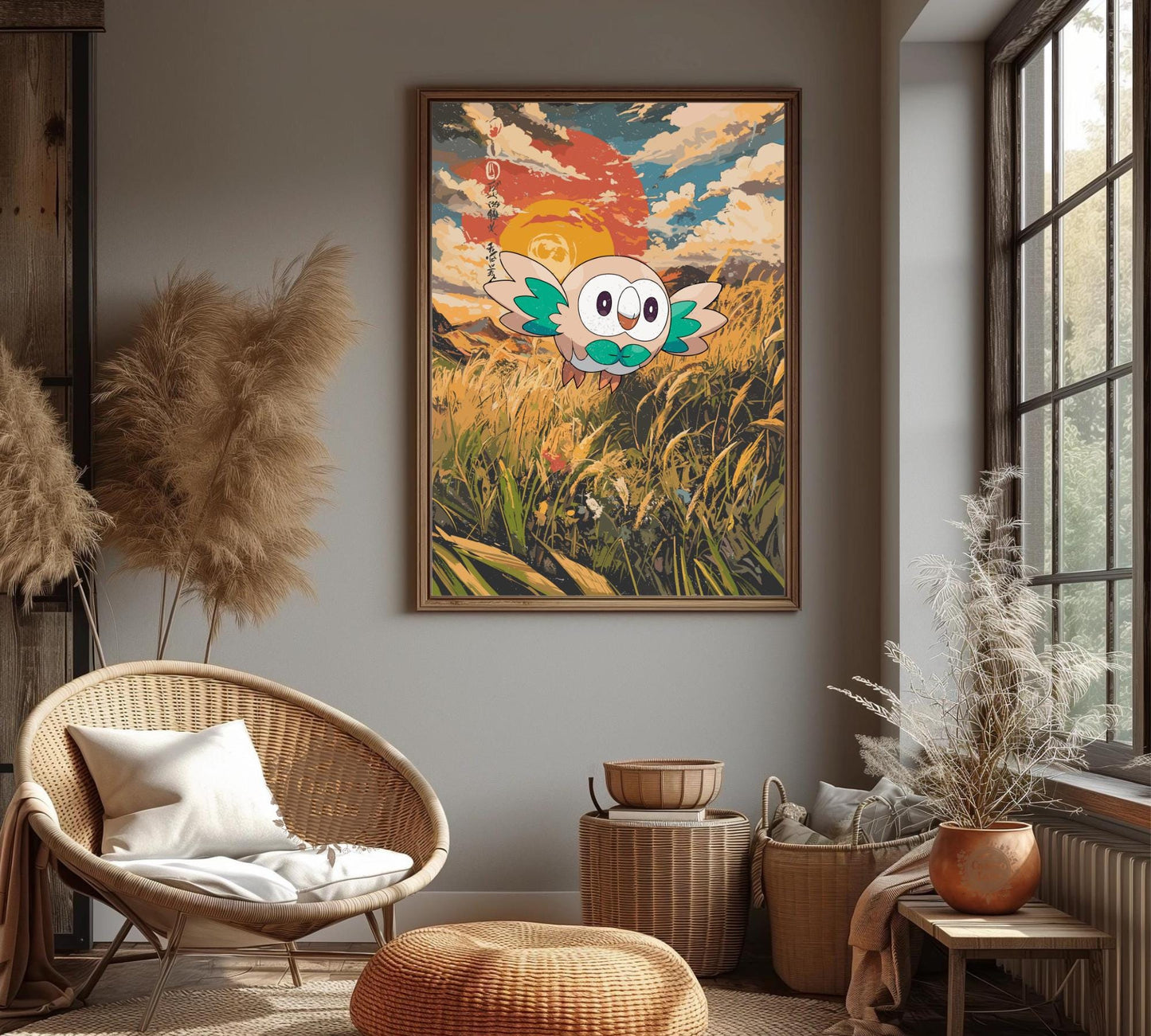 Rowlet: Japanese Tapestry Style Pokemon Anime Poster