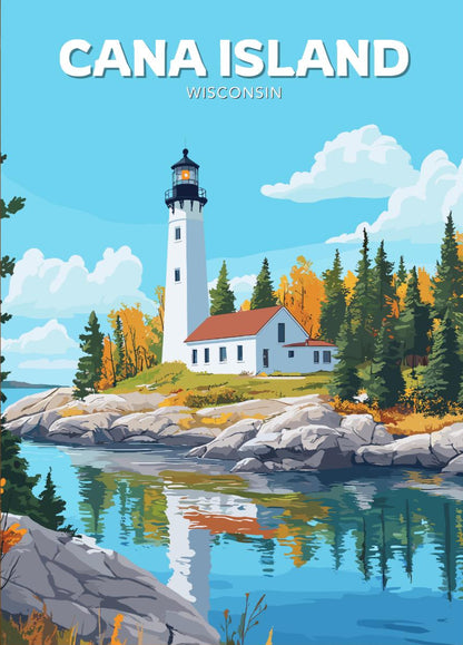 Cana Island Travel Poster, Cana Island Wall Art, Lake Michigan Photo Print, Cana Island Artwork, Home Décor, Wisconsin Poster
