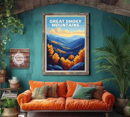 The Great Smoky Mountains Poster, Great Smoky Mountains Travel Poster, Blue Ridge Mountains Artwork, Home Décor, Tennessee Poster, NC Poster