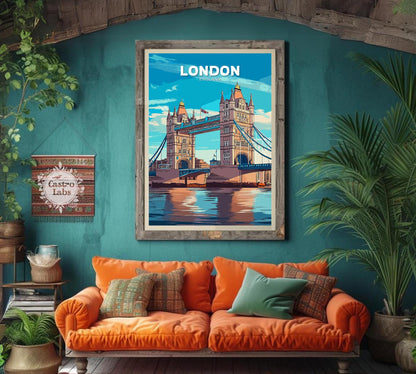 London Travel Poster, London Wall Art, London Print, London Bridge Artwork, Home Décor, London Bridge Poster, London Art, London Bridge Art