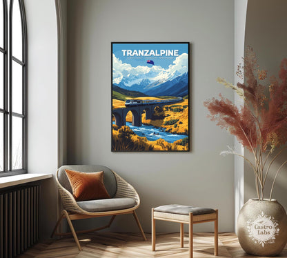 TranzAlpine Travel Poster, TranzAlpine Railway Art, Scenic Train Rides Art, Train Poster, Christchurch Art, Greymouth Art, New Zealand Art