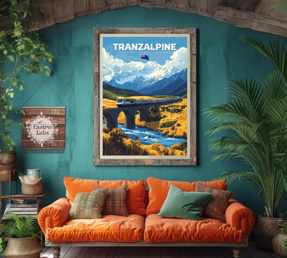 TranzAlpine Travel Poster, TranzAlpine Railway Art, Scenic Train Rides Art, Train Poster, Christchurch Art, Greymouth Art, New Zealand Art