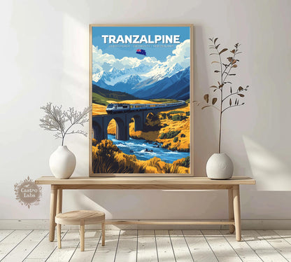 TranzAlpine Travel Poster, TranzAlpine Railway Art, Scenic Train Rides Art, Train Poster, Christchurch Art, Greymouth Art, New Zealand Art