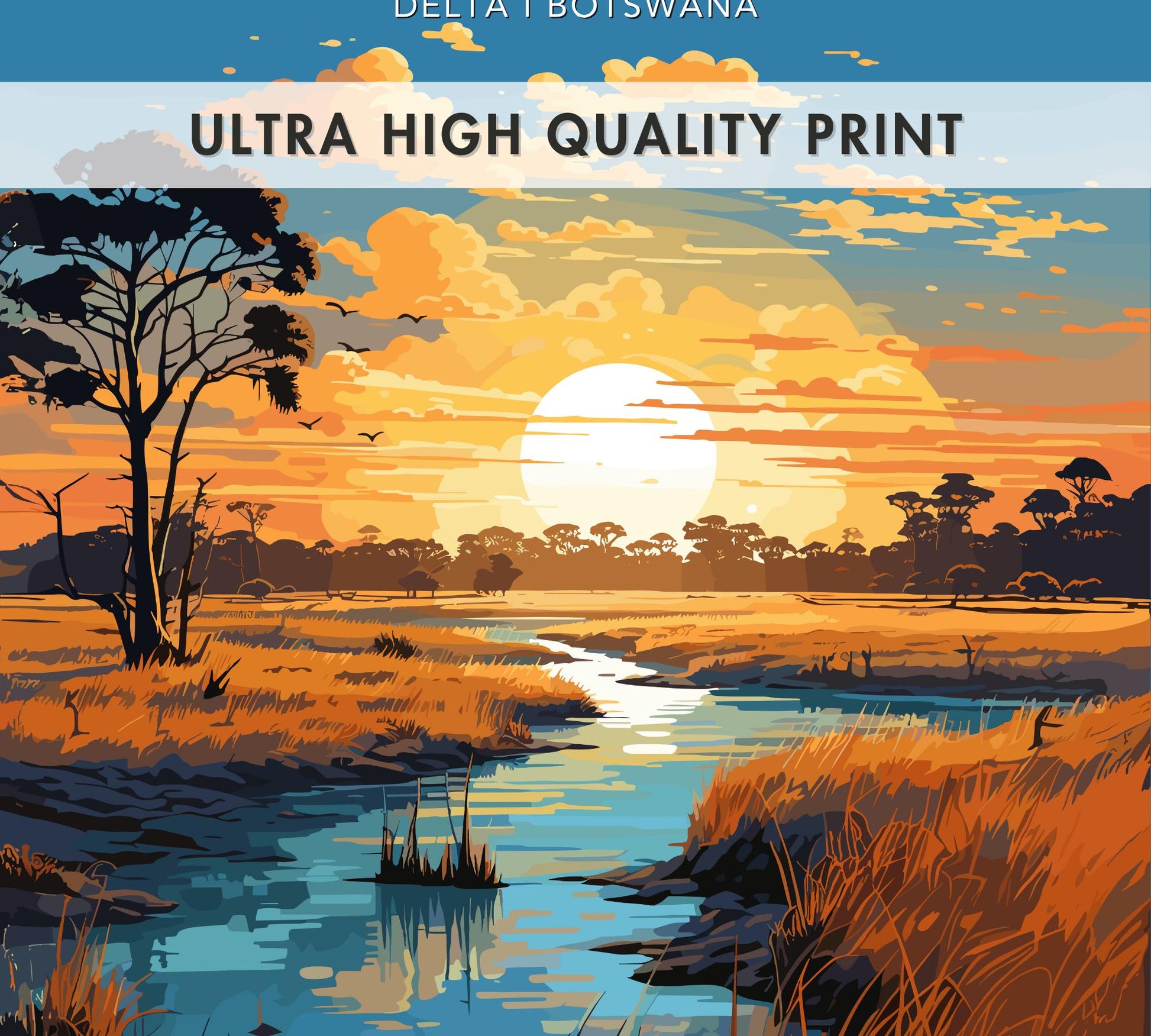 Okavango Travel Poster,  Okavango Delta National Park Wall Art, Okavango Park, Africa National Parks Poster, Home Décor, Botswana Poster