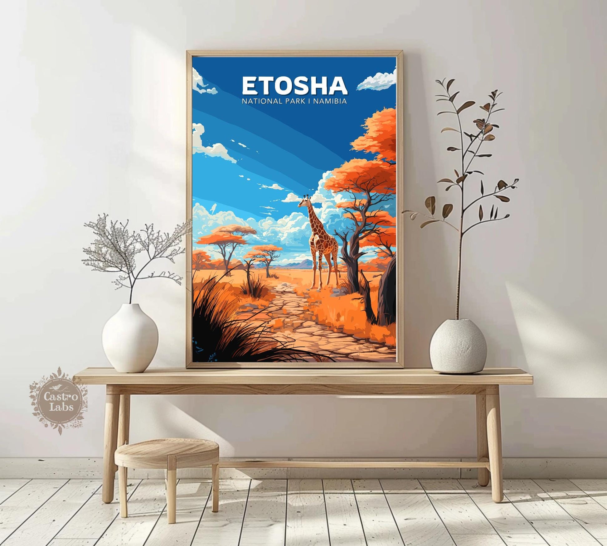 Etosha Travel Poster, Etosha National Park Poster, Etosha Park, Namibia National Park Poster, Home Décor, Namibia Poster, Etosha Namibia Art