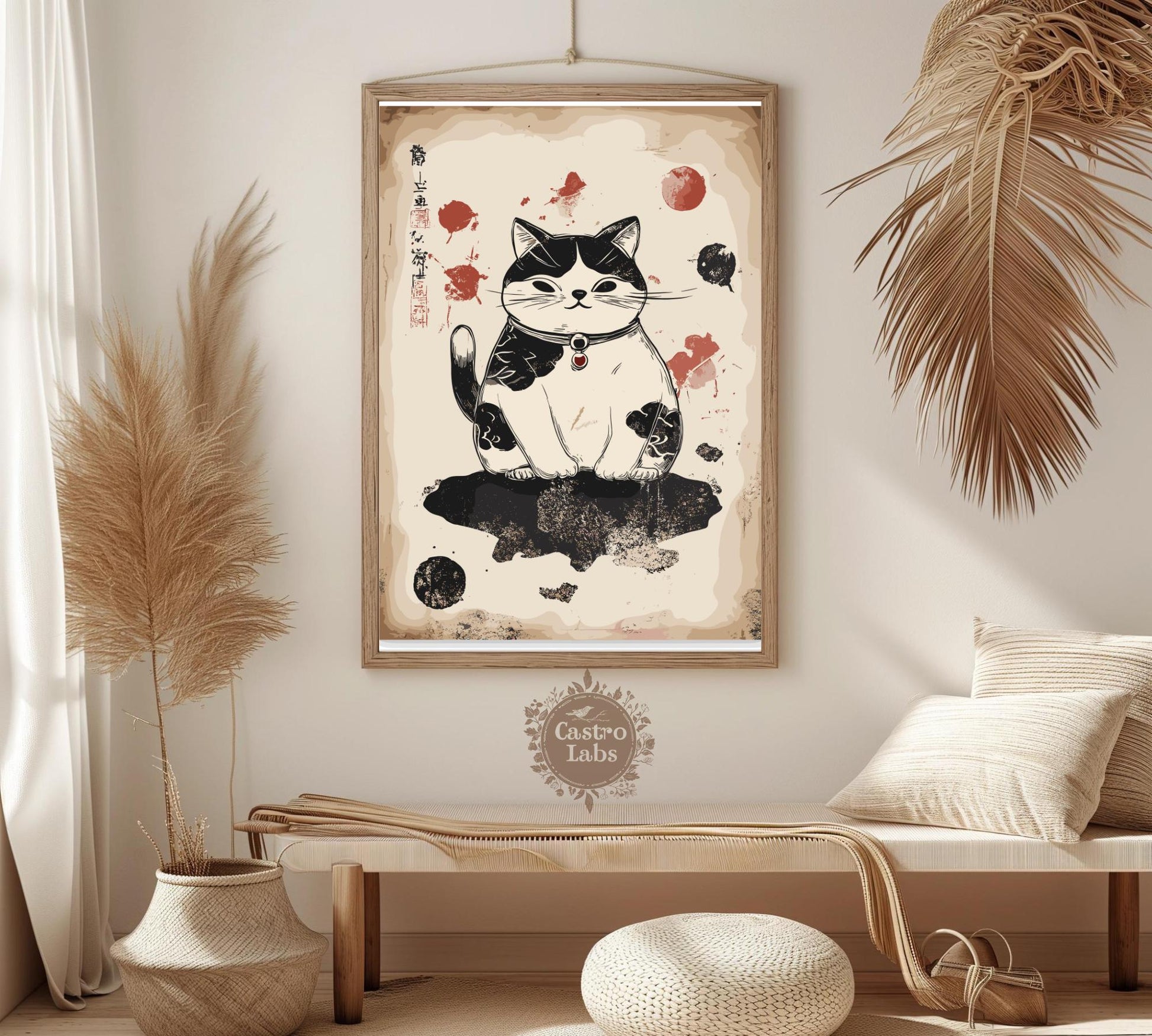 Japanese Cat Poster, Cat Japan Poster, Cat Poster,  Poster, Home Décor, Matcha Tea Poster, Maneki Neko Poster, Japanese Bobtail Cat Poster