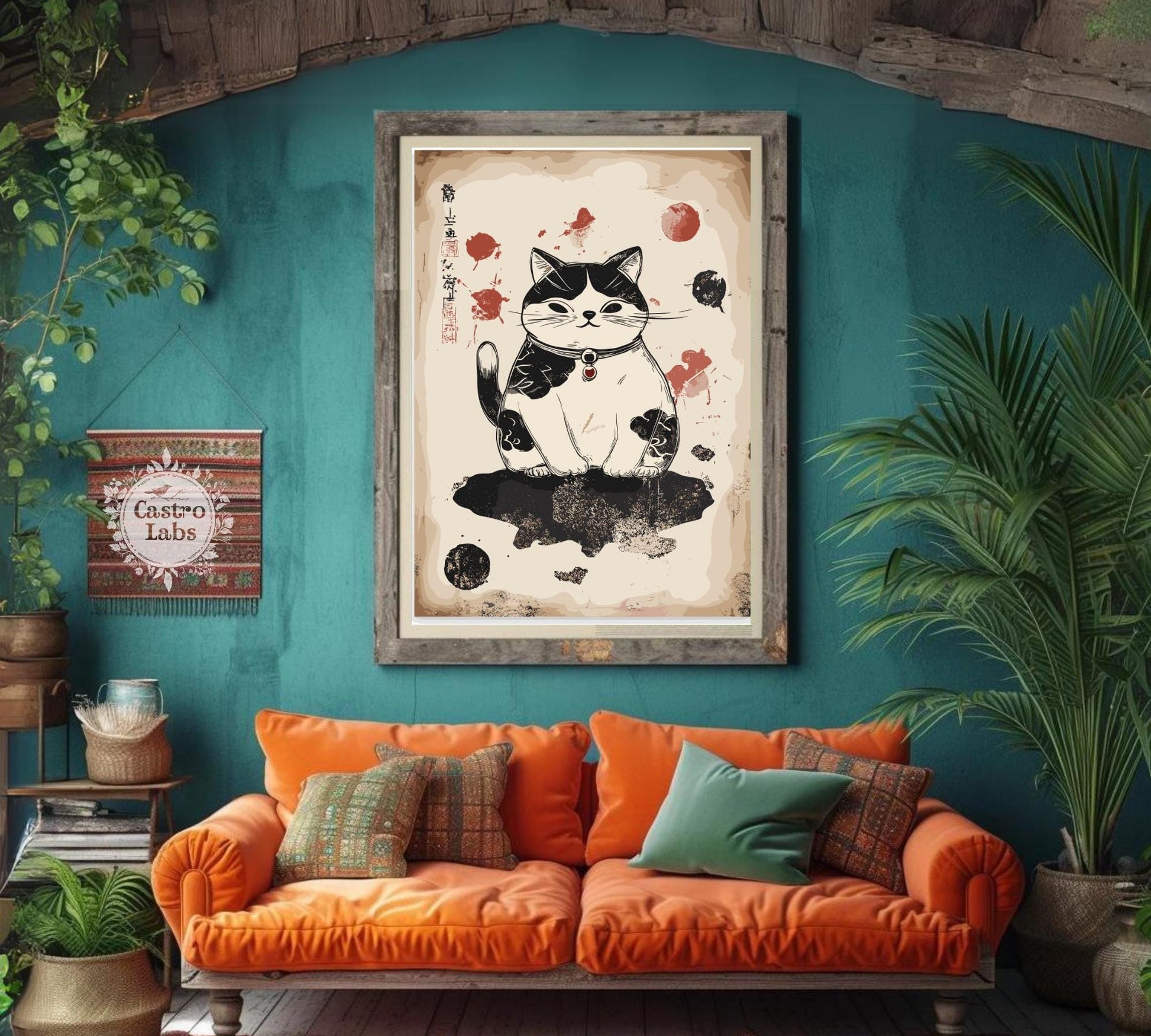 Japanese Cat Poster, Cat Japan Poster, Cat Poster,  Poster, Home Décor, Matcha Tea Poster, Maneki Neko Poster, Japanese Bobtail Cat Poster