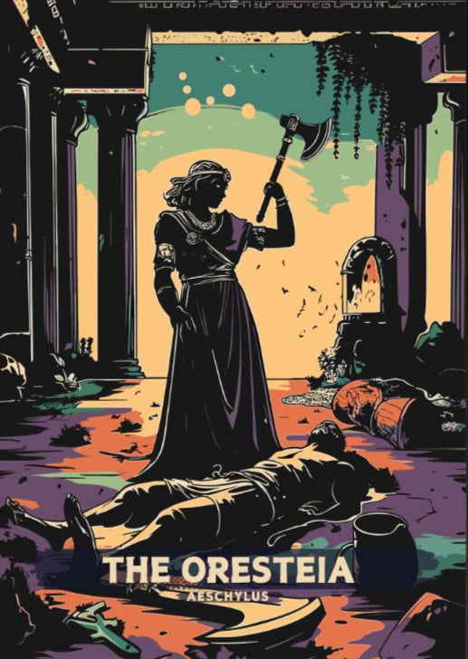 The Oresteia by Aeschylus Poster, The Oresteia, Greek Mythology, Greek Tragedy Poster, Ancient Greek Art, The murder of Agamemnon by Clytemnestra