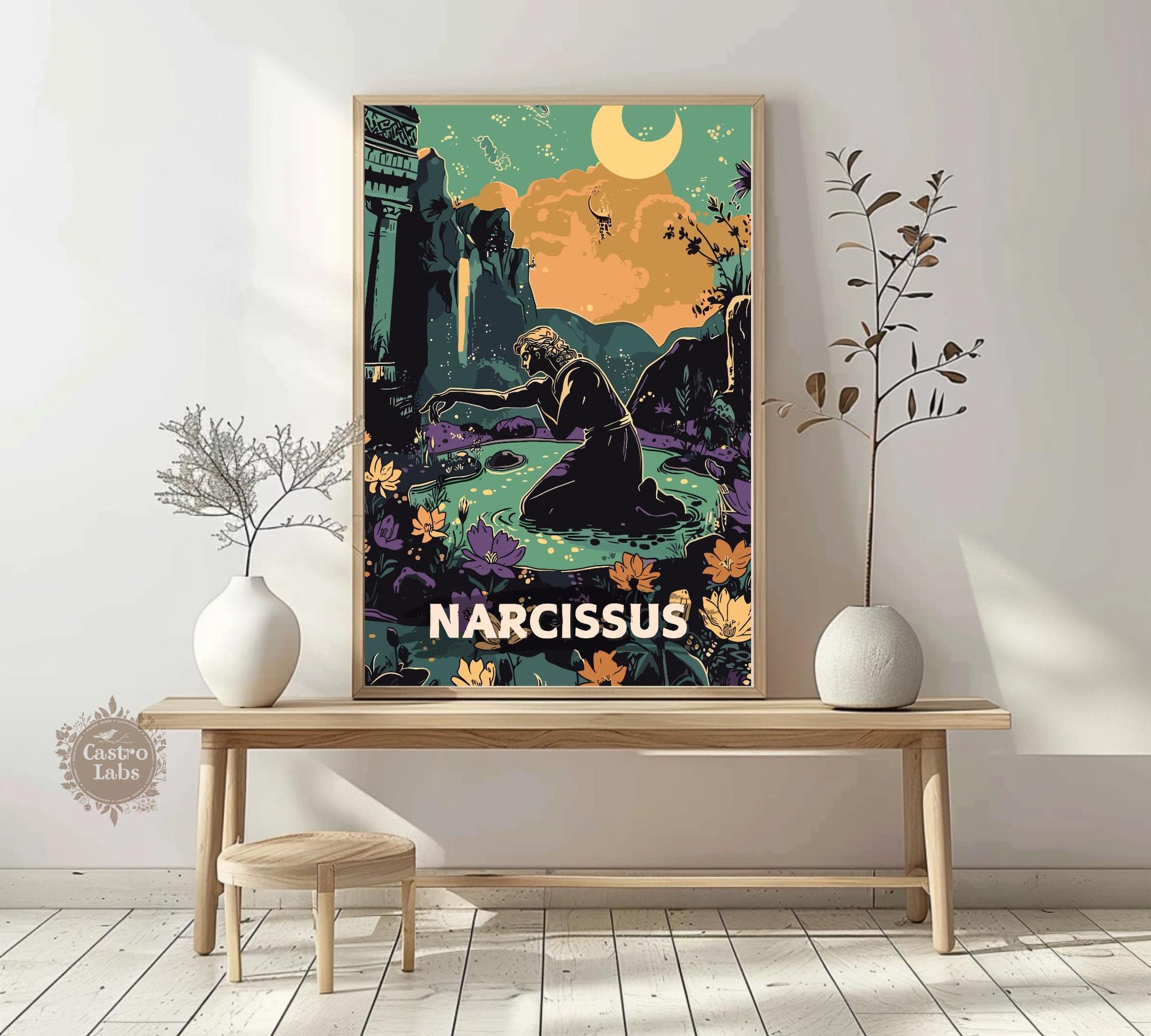 Narcissus Poster, Greek Narcissus, Greek Myth, Goddess Echo, Greek Mythology, Ancient Greek Art, Narcissus Greek mythology, Self love