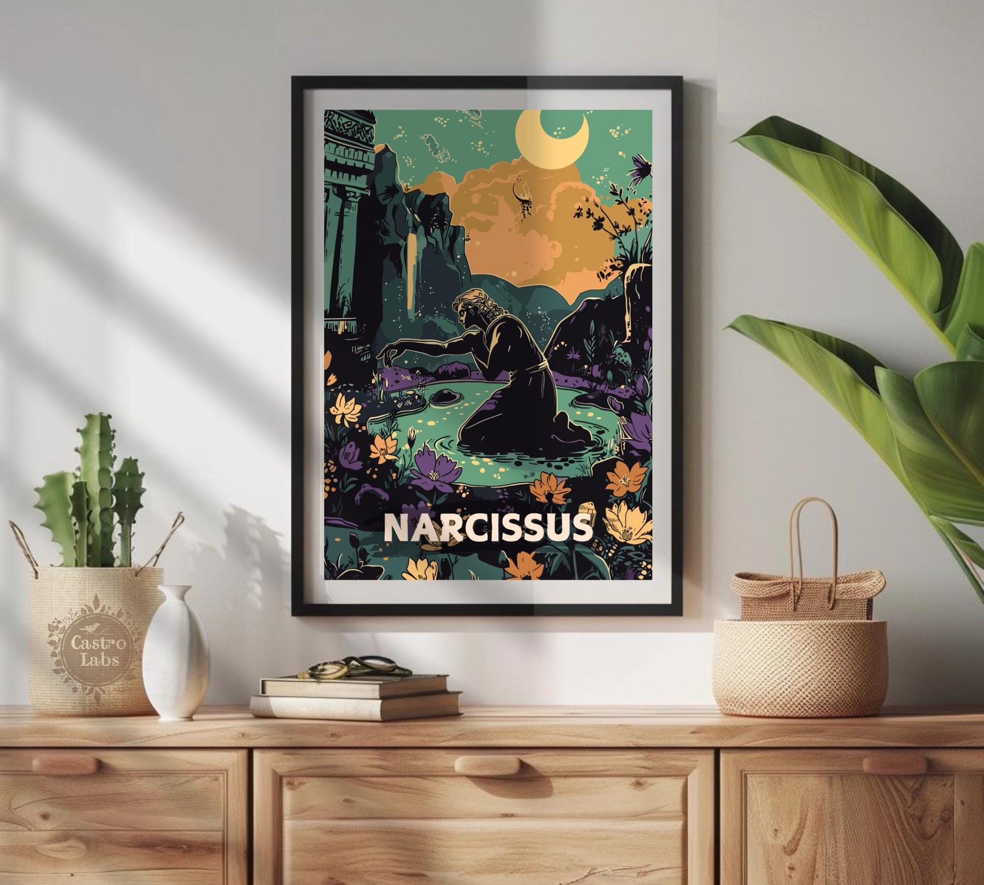 Narcissus Poster, Greek Narcissus, Greek Myth, Goddess Echo, Greek Mythology, Ancient Greek Art, Narcissus Greek mythology, Self love