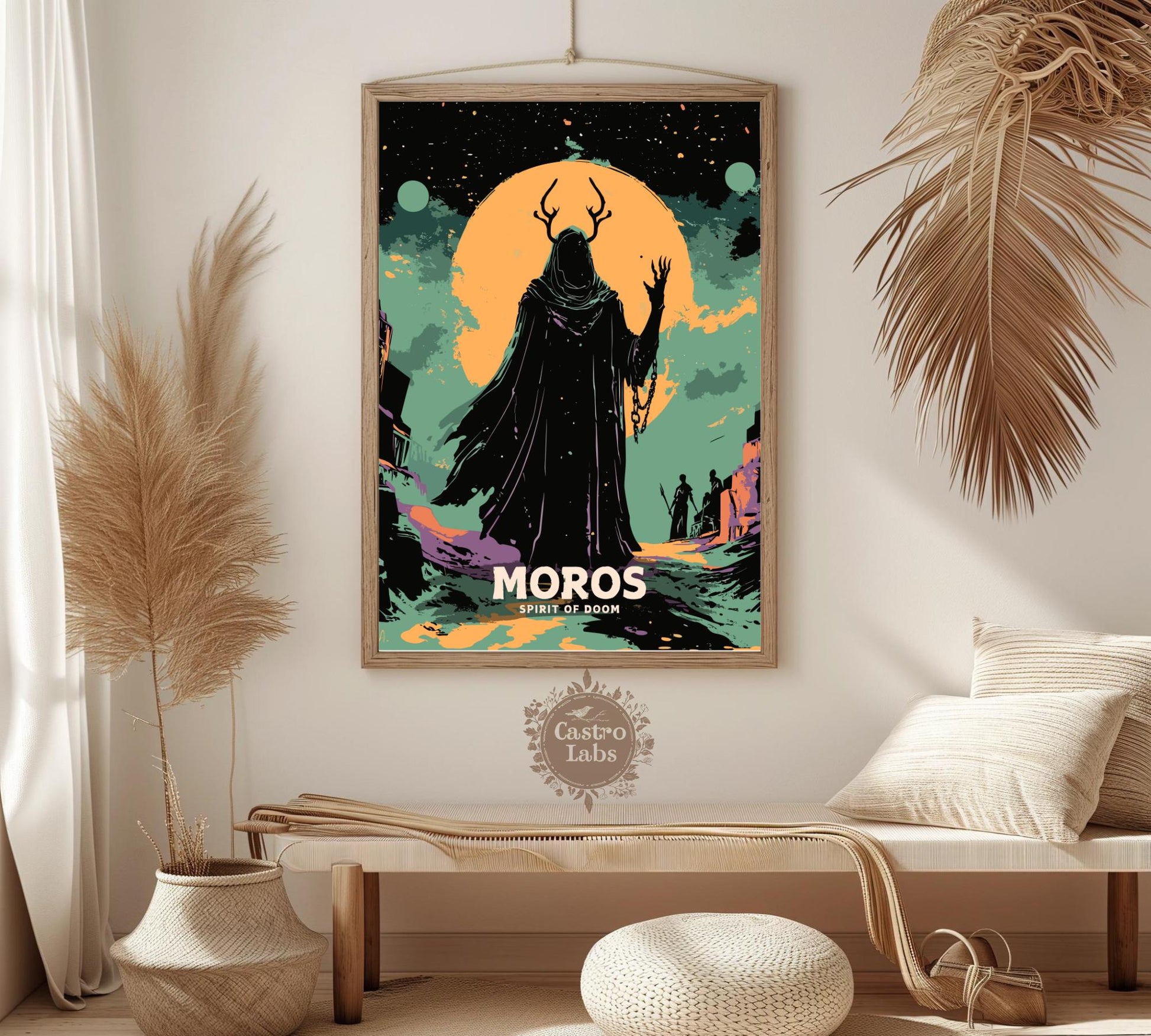 Moros Poster, Moros Greek Mythology, Moros Spirit of Doom, Greek Mythology, Ancient Greek Art, Moros God Artwork