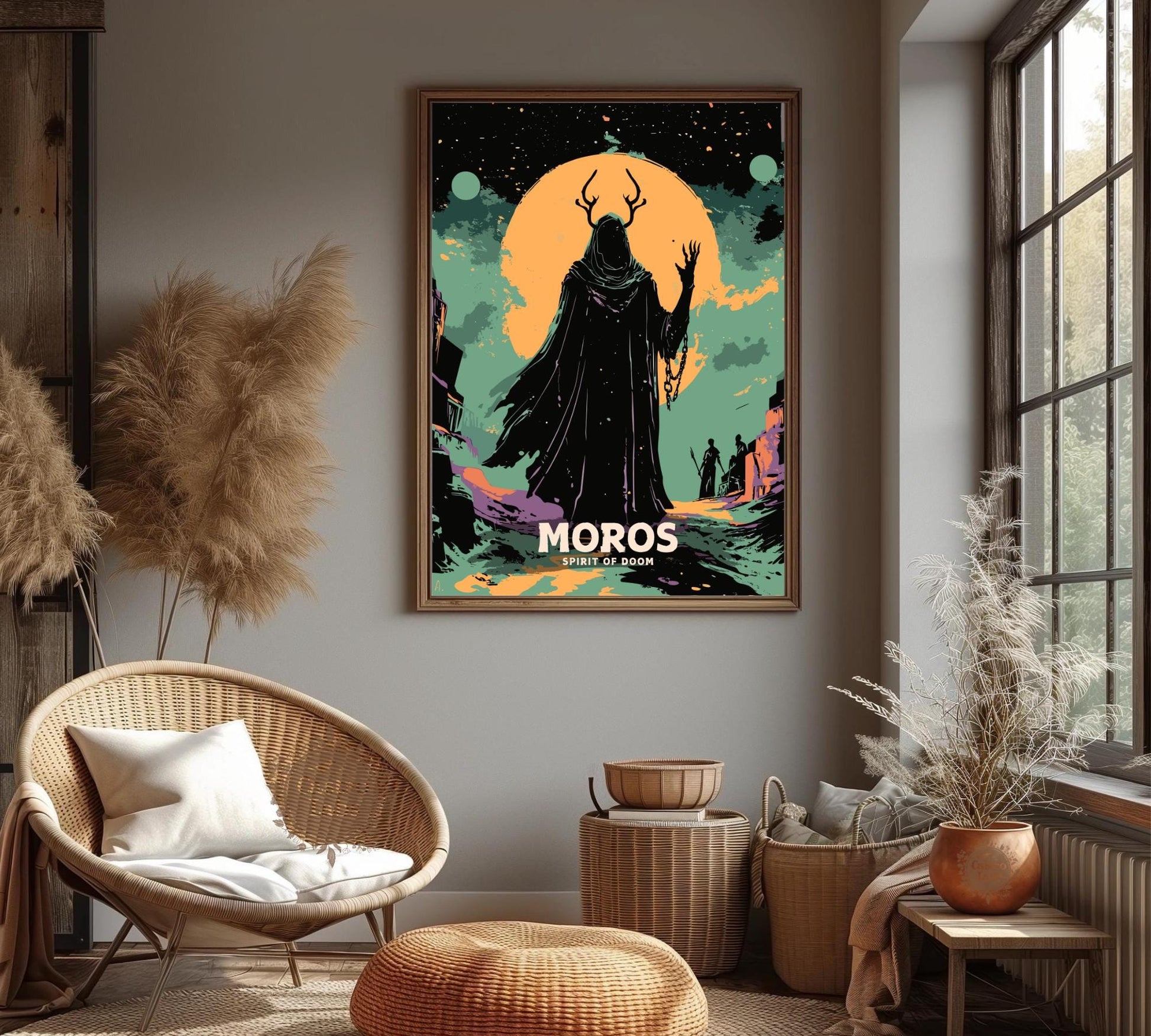 Moros Poster, Moros Greek Mythology, Moros Spirit of Doom, Greek Mythology, Ancient Greek Art, Moros God Artwork