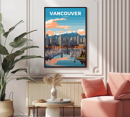 Vancouver Skyline Travel Poster, Vancouver Cityscape Wall Art, Vancouver Photo Print, Canada Artwork, Home Décor, Vancouver Poster