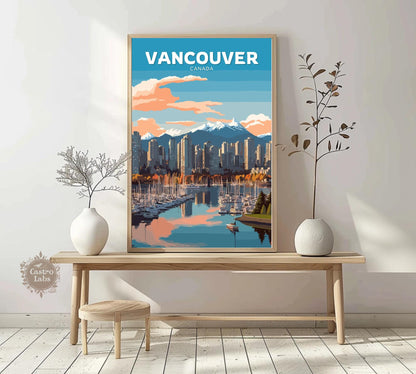 Vancouver Skyline Travel Poster, Vancouver Cityscape Wall Art, Vancouver Photo Print, Canada Artwork, Home Décor, Vancouver Poster