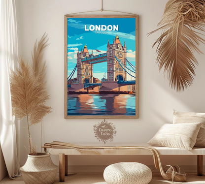 London Travel Poster, London Wall Art, London Print, London Bridge Artwork, Home Décor, London Bridge Poster, London Art, London Bridge Art
