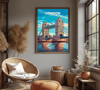London Travel Poster, London Wall Art, London Print, London Bridge Artwork, Home Décor, London Bridge Poster, London Art, London Bridge Art