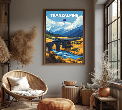 TranzAlpine Travel Poster, TranzAlpine Railway Art, Scenic Train Rides Art, Train Poster, Christchurch Art, Greymouth Art, New Zealand Art