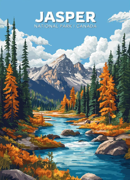 Jasper Travel Poster,  Jasper National Park Print, Jasper Park, Canada National Park Poster, Home Décor, Alberta Poster, Canadian Rockies