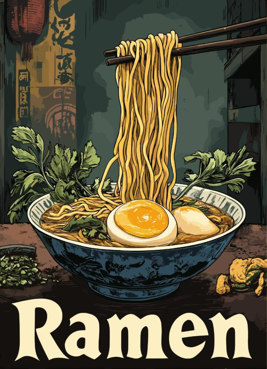 Ramen Print,  Ramen Poster, Noodles Poster, Ramen Noodles Poster, Home Décor, Spicy Noodles Art, Cup Ramen Print, Ramen Bowl Poster