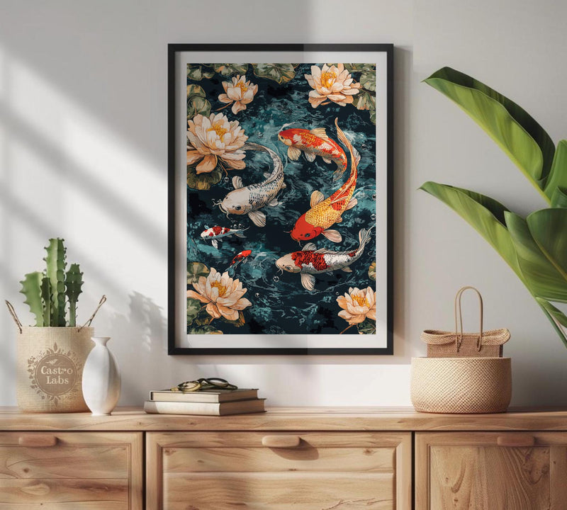 Koi Fish Pond Poster,  Koi Fish Japan Poster, Koi Fish Poster, Japan Print, Home Décor, Koi Fish Art, Japanese Koi Fish Poster, Japanese Koi Fish