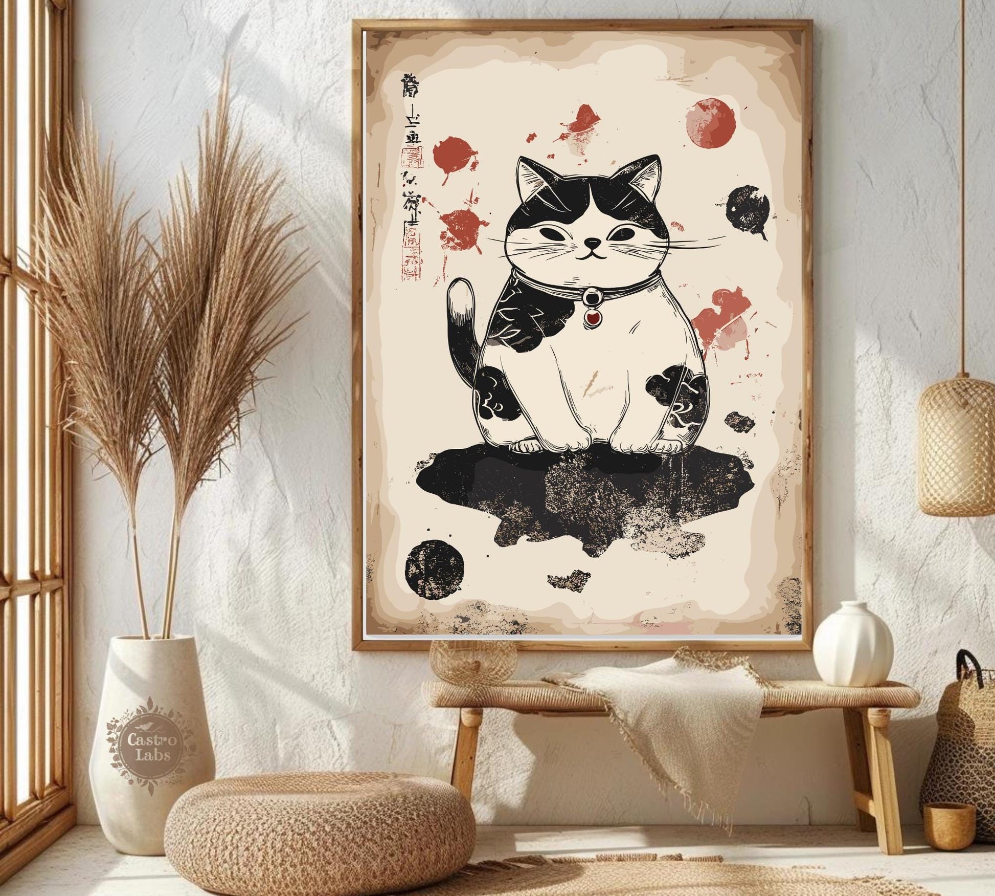 Japanese Cat Poster, Cat Japan Poster, Cat Poster,  Poster, Home Décor, Matcha Tea Poster, Maneki Neko Poster, Japanese Bobtail Cat Poster