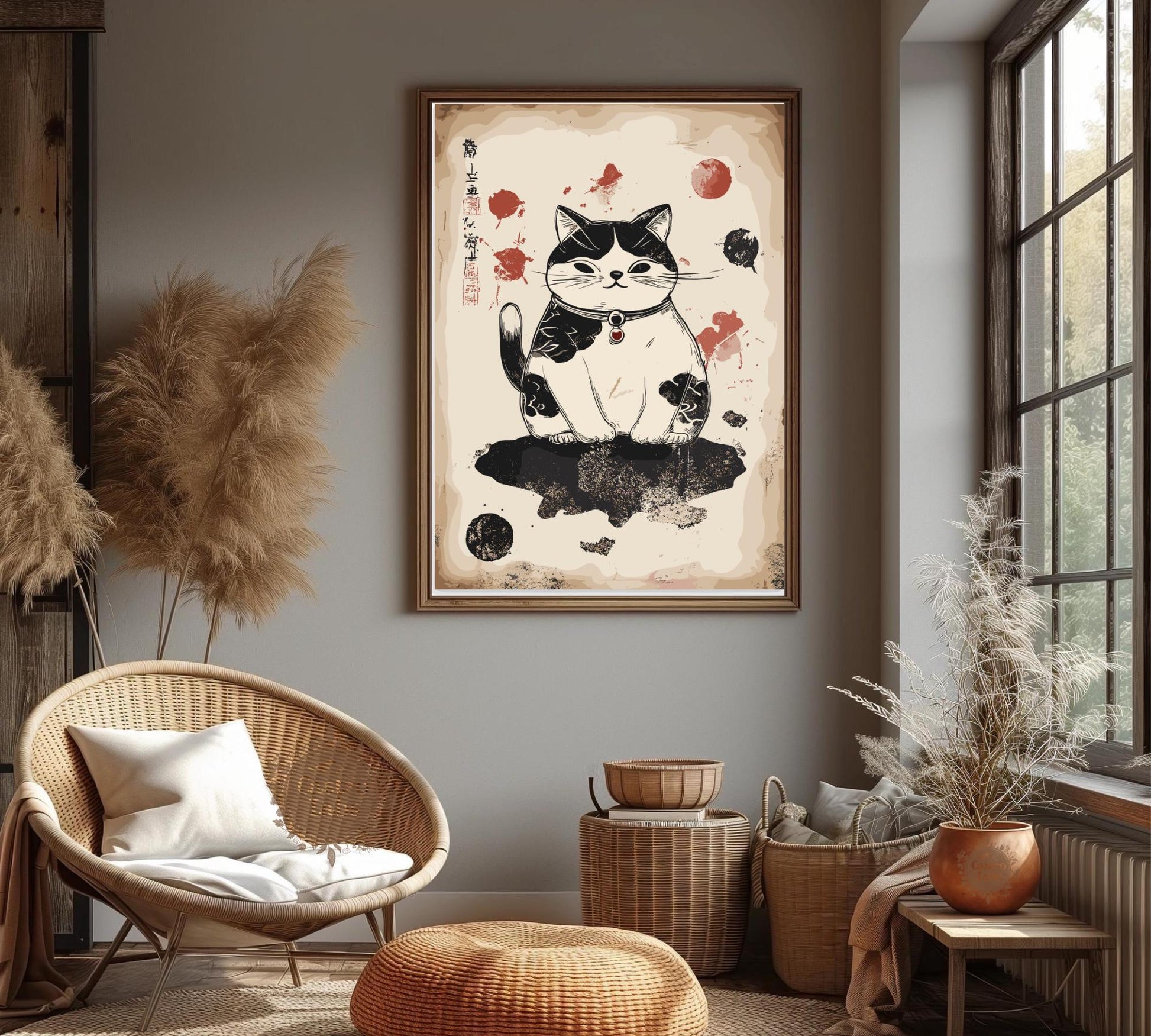 Japanese Cat Poster, Cat Japan Poster, Cat Poster,  Poster, Home Décor, Matcha Tea Poster, Maneki Neko Poster, Japanese Bobtail Cat Poster