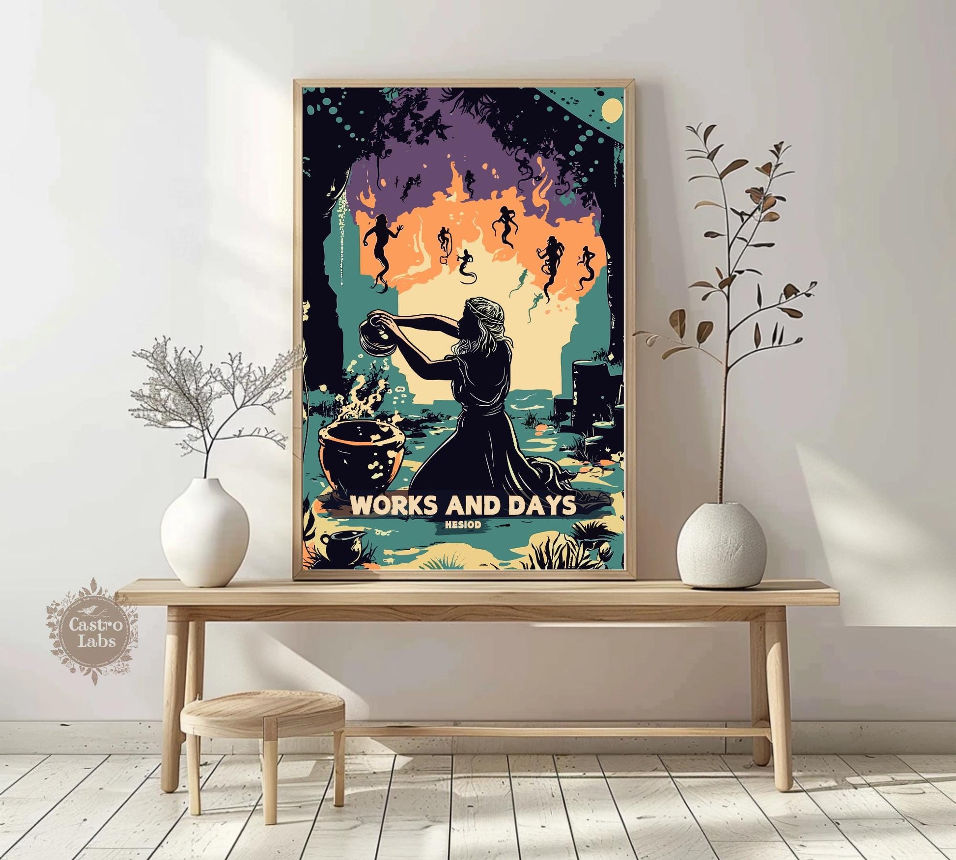 Works and Days Poster, Works and Days Poem by Hesiod, Epic Poetry, Greek Mythology, Farmers almanac Poster, Ancient Greek Art, Classic Poetry,