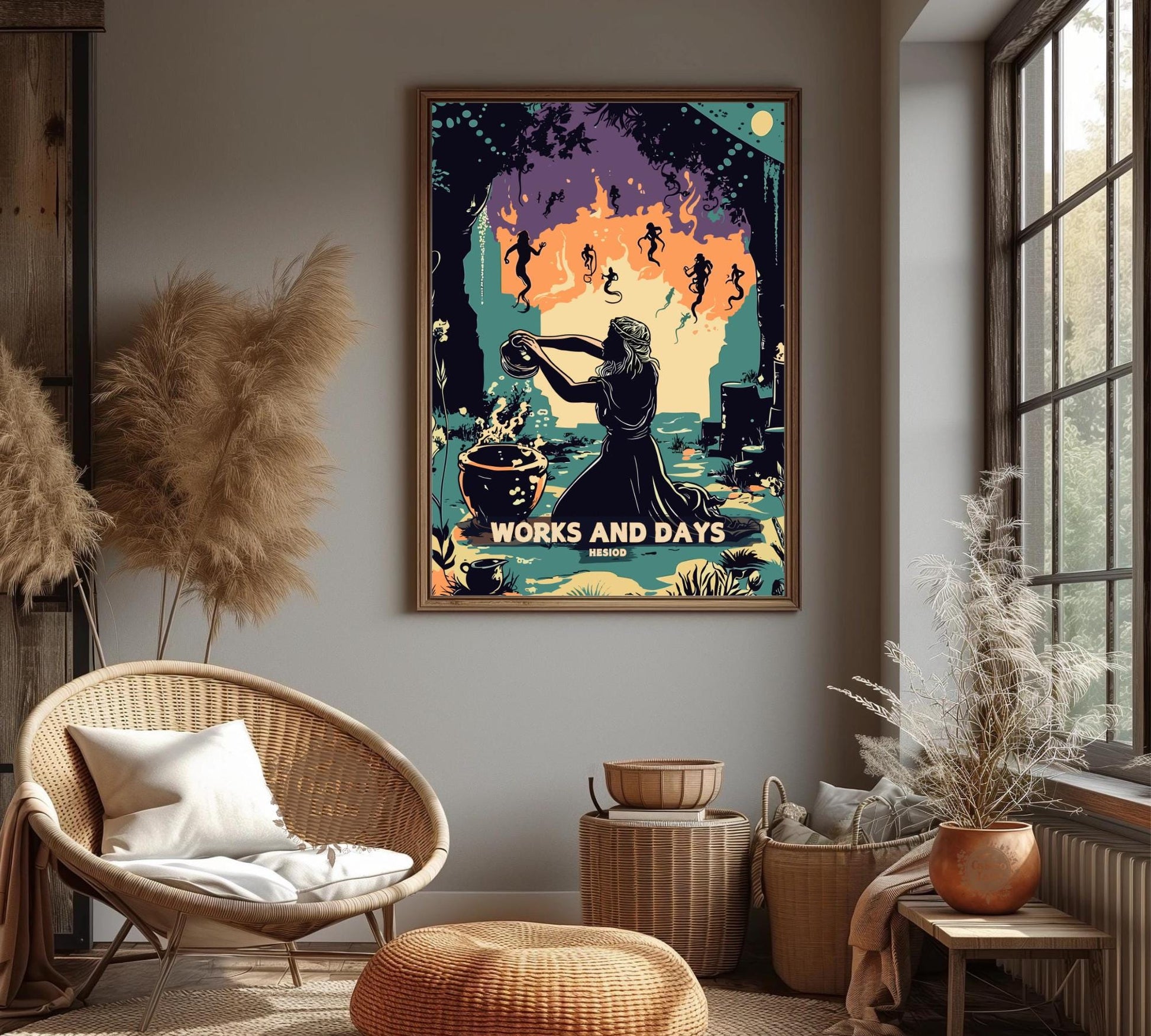 Works and Days Poster, Works and Days Poem by Hesiod, Epic Poetry, Greek Mythology, Farmers almanac Poster, Ancient Greek Art, Classic Poetry,