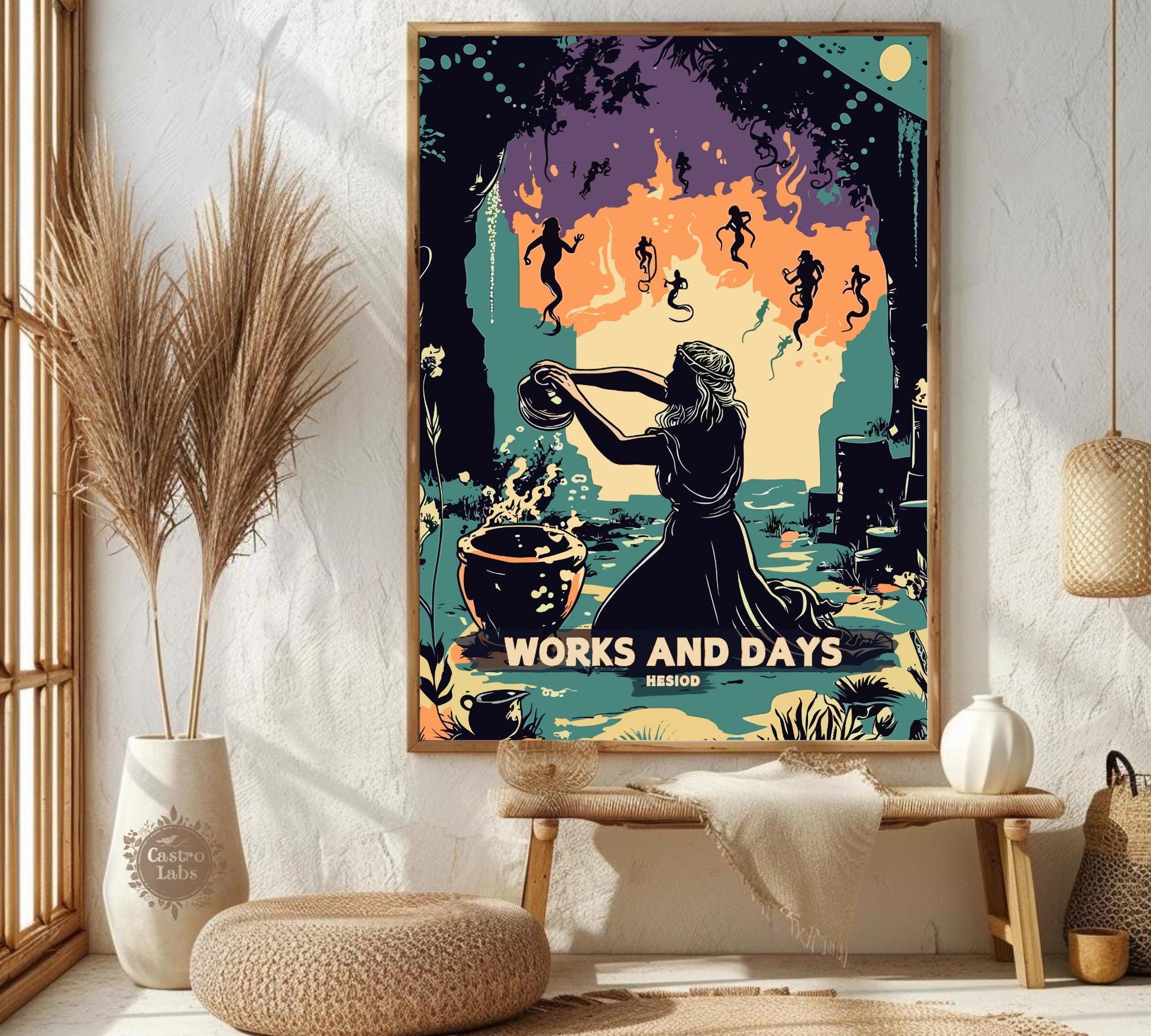 Works and Days Poster, Works and Days Poem by Hesiod, Epic Poetry, Greek Mythology, Farmers almanac Poster, Ancient Greek Art, Classic Poetry,