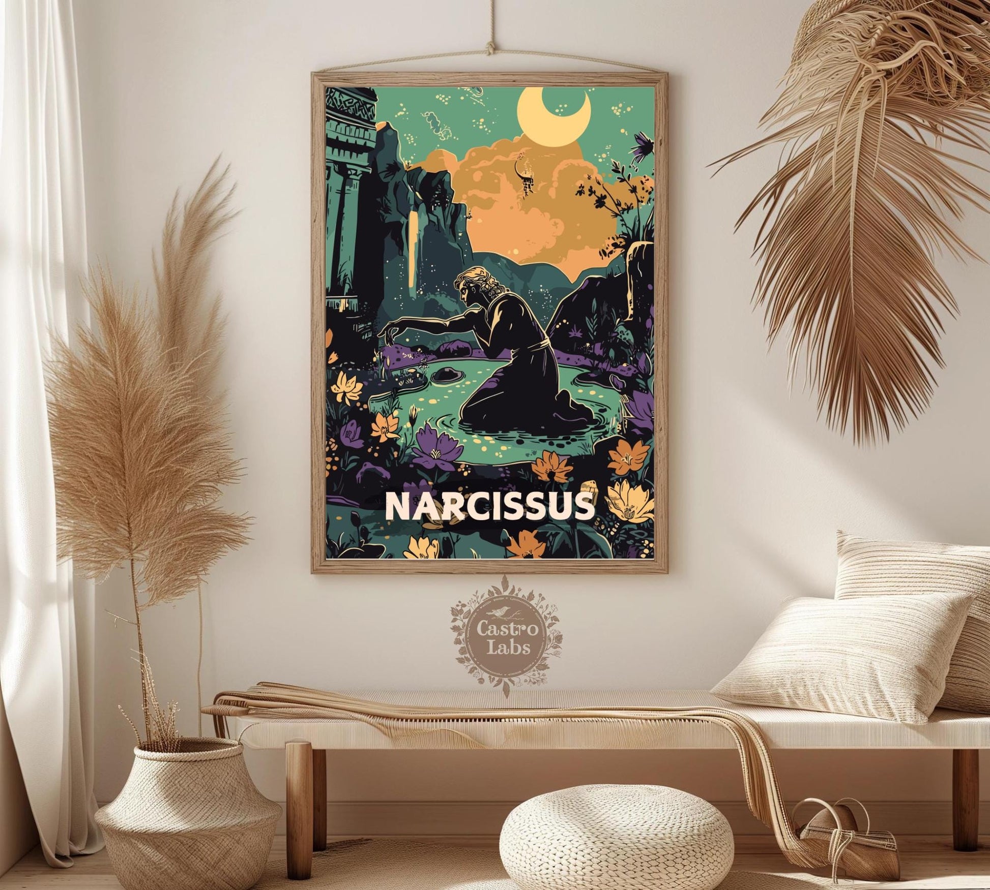 Narcissus Poster, Greek Narcissus, Greek Myth, Goddess Echo, Greek Mythology, Ancient Greek Art, Narcissus Greek mythology, Self love