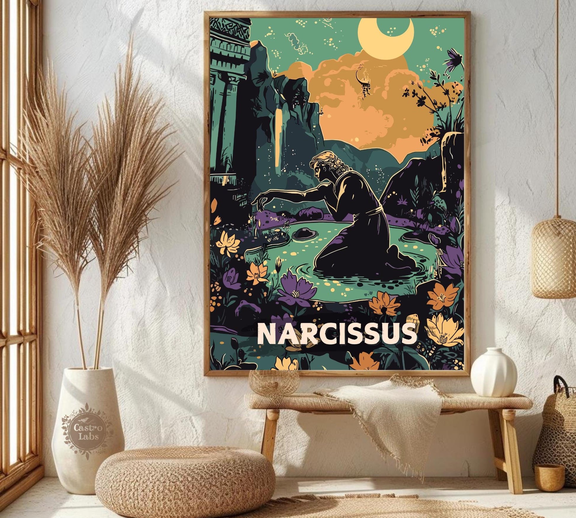 Narcissus Poster, Greek Narcissus, Greek Myth, Goddess Echo, Greek Mythology, Ancient Greek Art, Narcissus Greek mythology, Self love