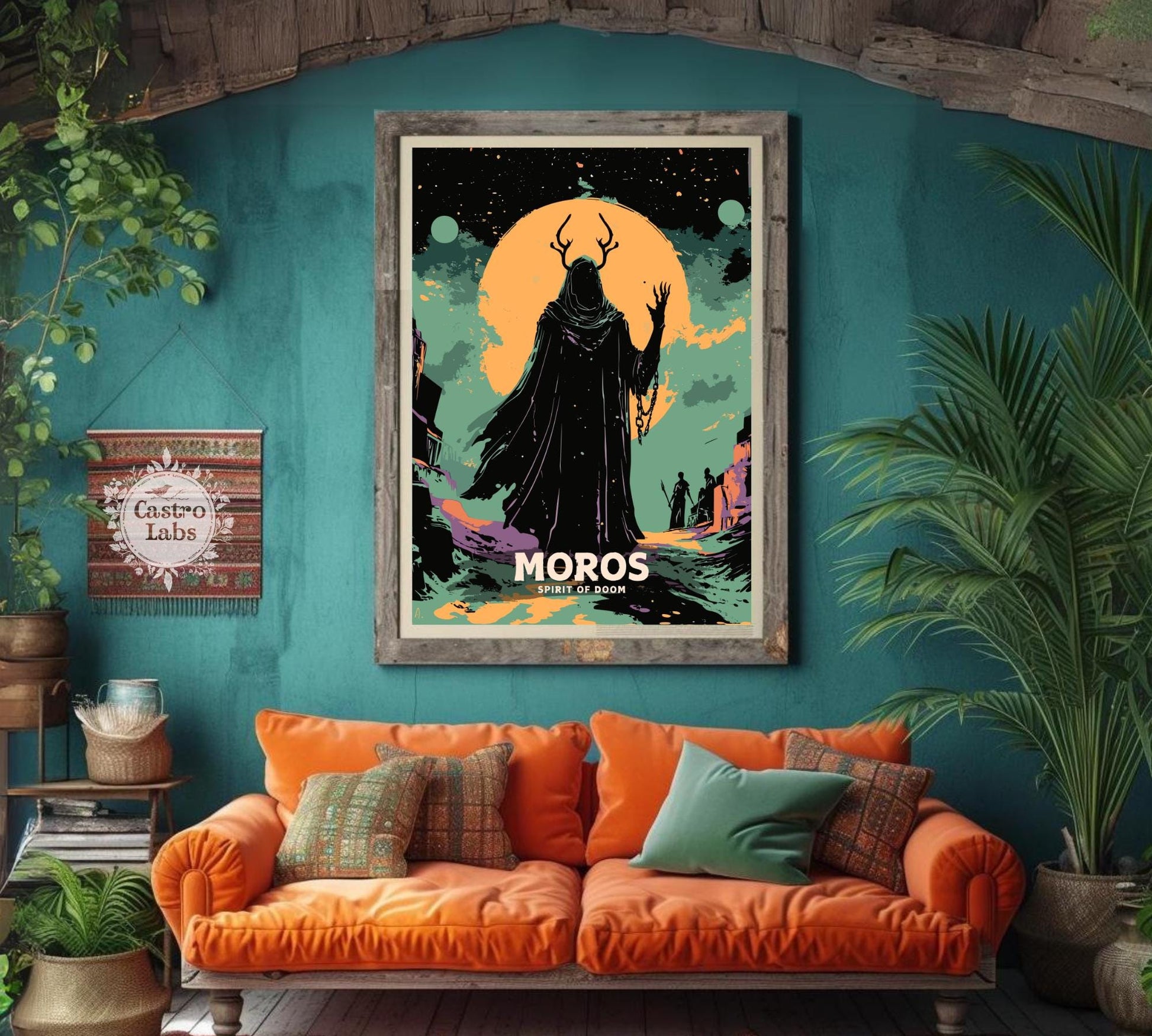 Moros Poster, Moros Greek Mythology, Moros Spirit of Doom, Greek Mythology, Ancient Greek Art, Moros God Artwork