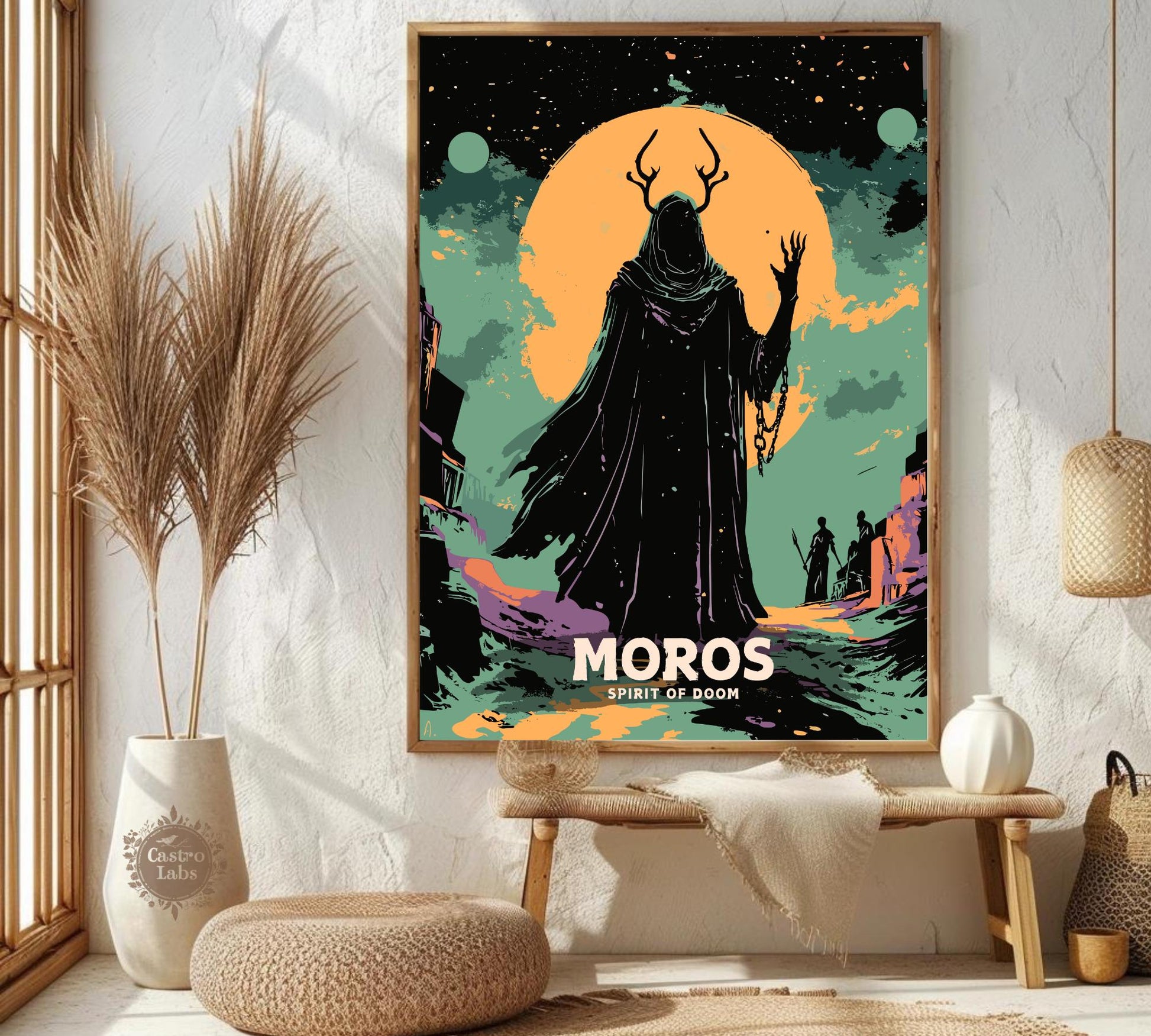 Moros Poster, Moros Greek Mythology, Moros Spirit of Doom, Greek Mythology, Ancient Greek Art, Moros God Artwork