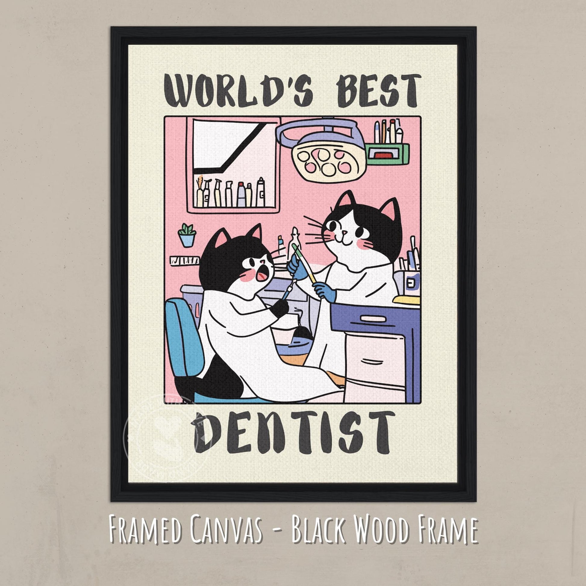 World's best Dentist Print - Poster presented on canvas with black wooden frame