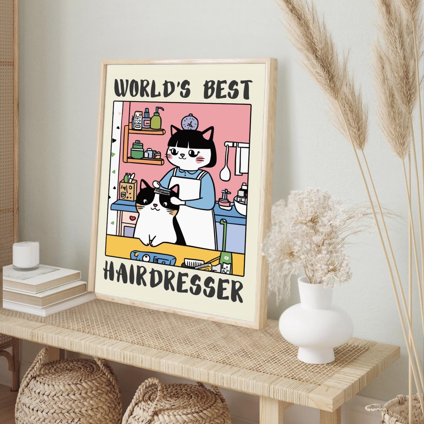 World&#39;s best Hairdresser Print on a cream background