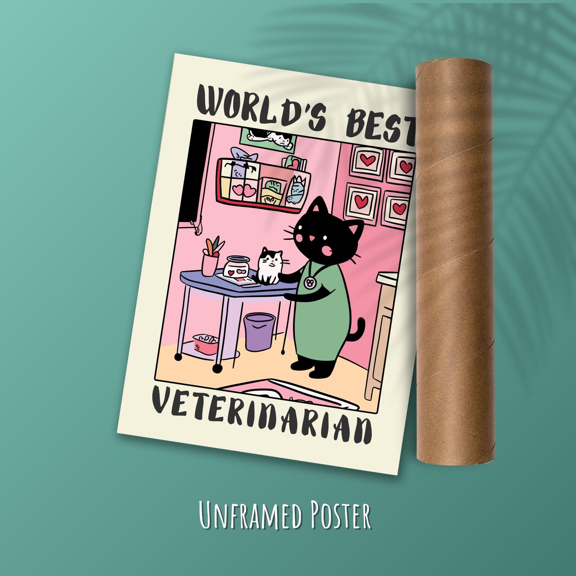 World&#39;s best Veterinarian Print - Green background with a postal tube
