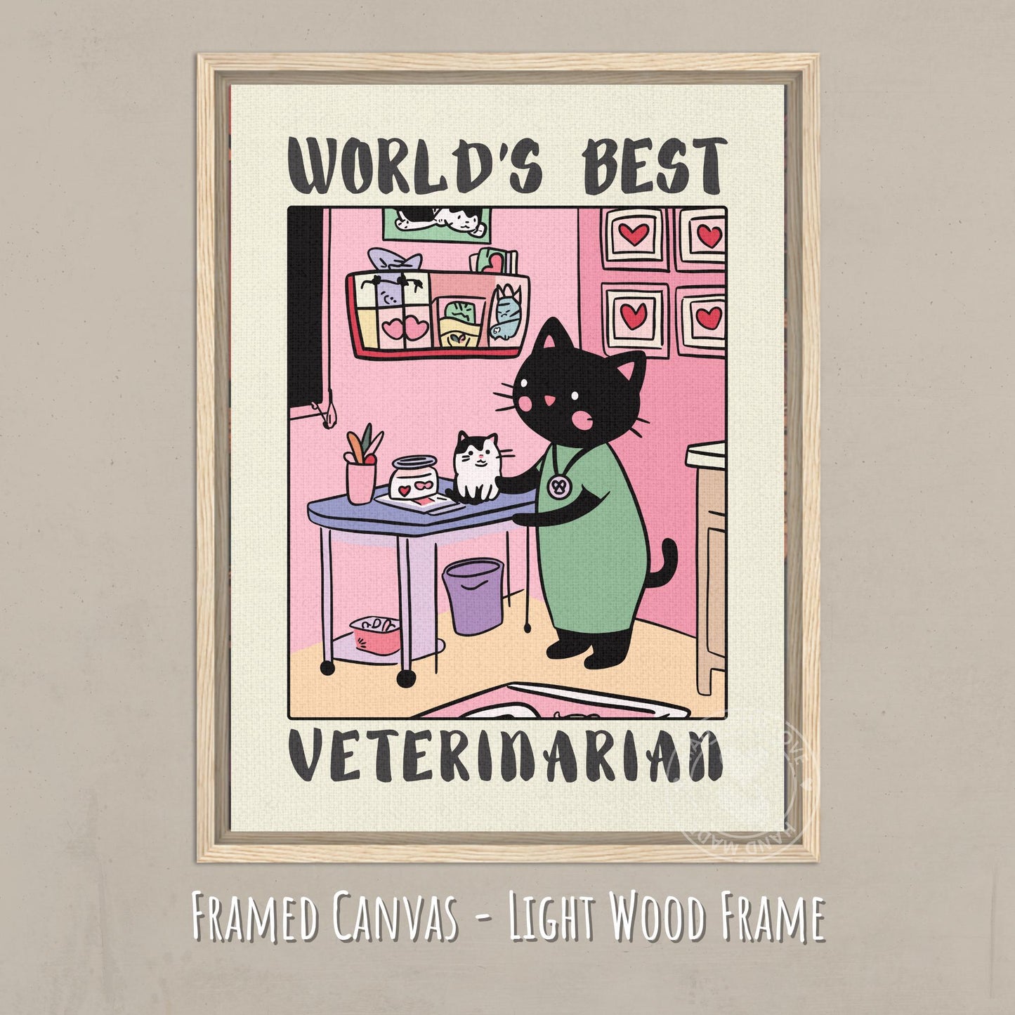 World&#39;s best Veterinarian Print - Canvas - Light wood frame